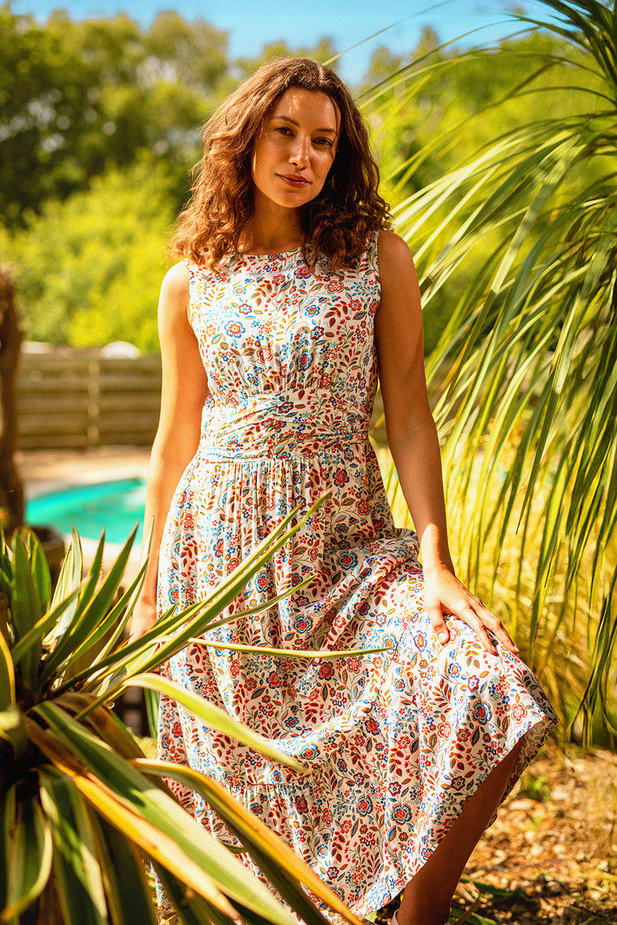 Cream Secret Garden Midi Dress - Multi