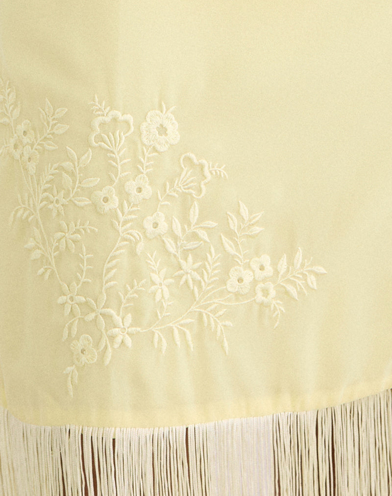 Brisea Mini Dress in Lemon with Vintage Bloom Embroidery