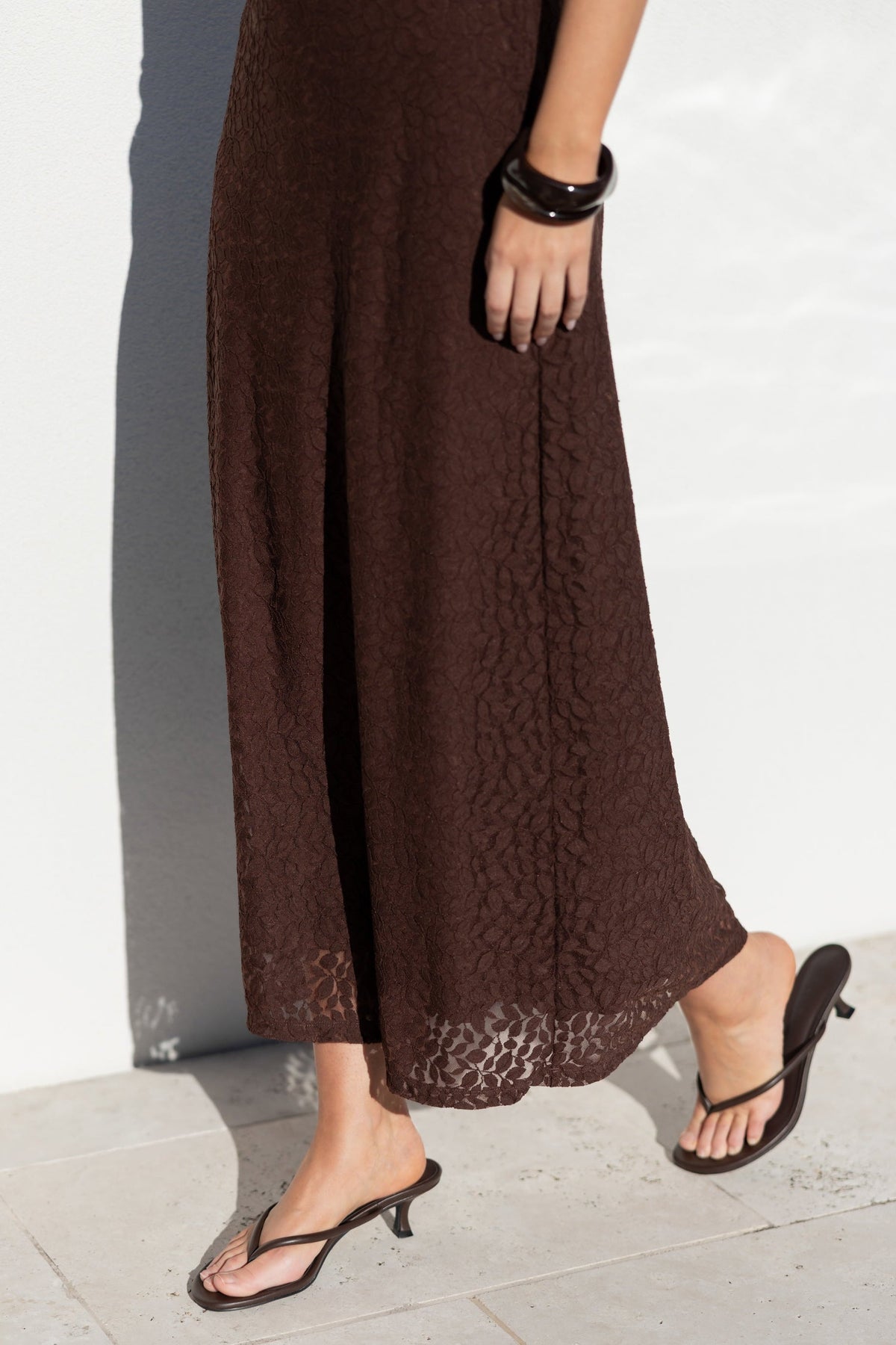 Backlit Chocolate Lace Sleeveless Maxi Dress