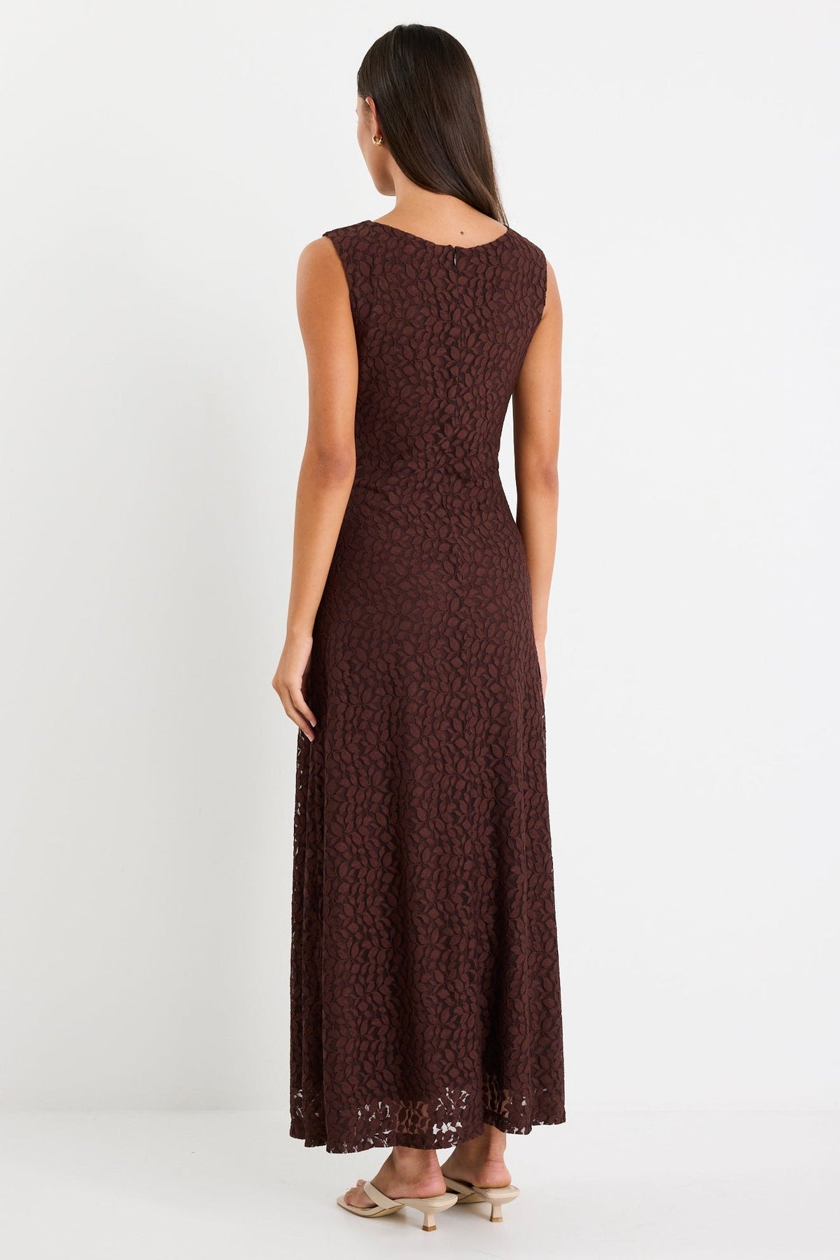 Backlit Chocolate Lace Sleeveless Maxi Dress