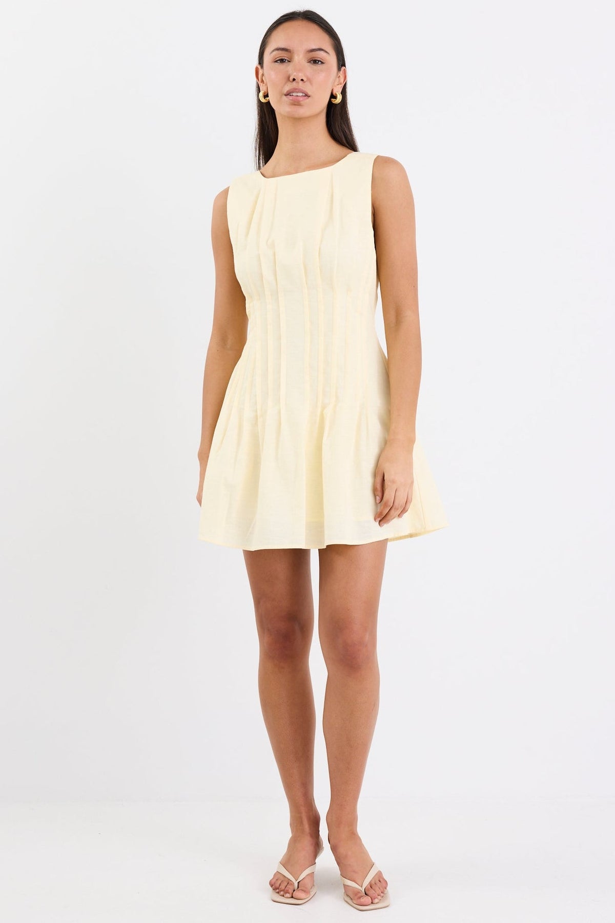 Backstage Yellow Pintuck Bodice Mini Dress