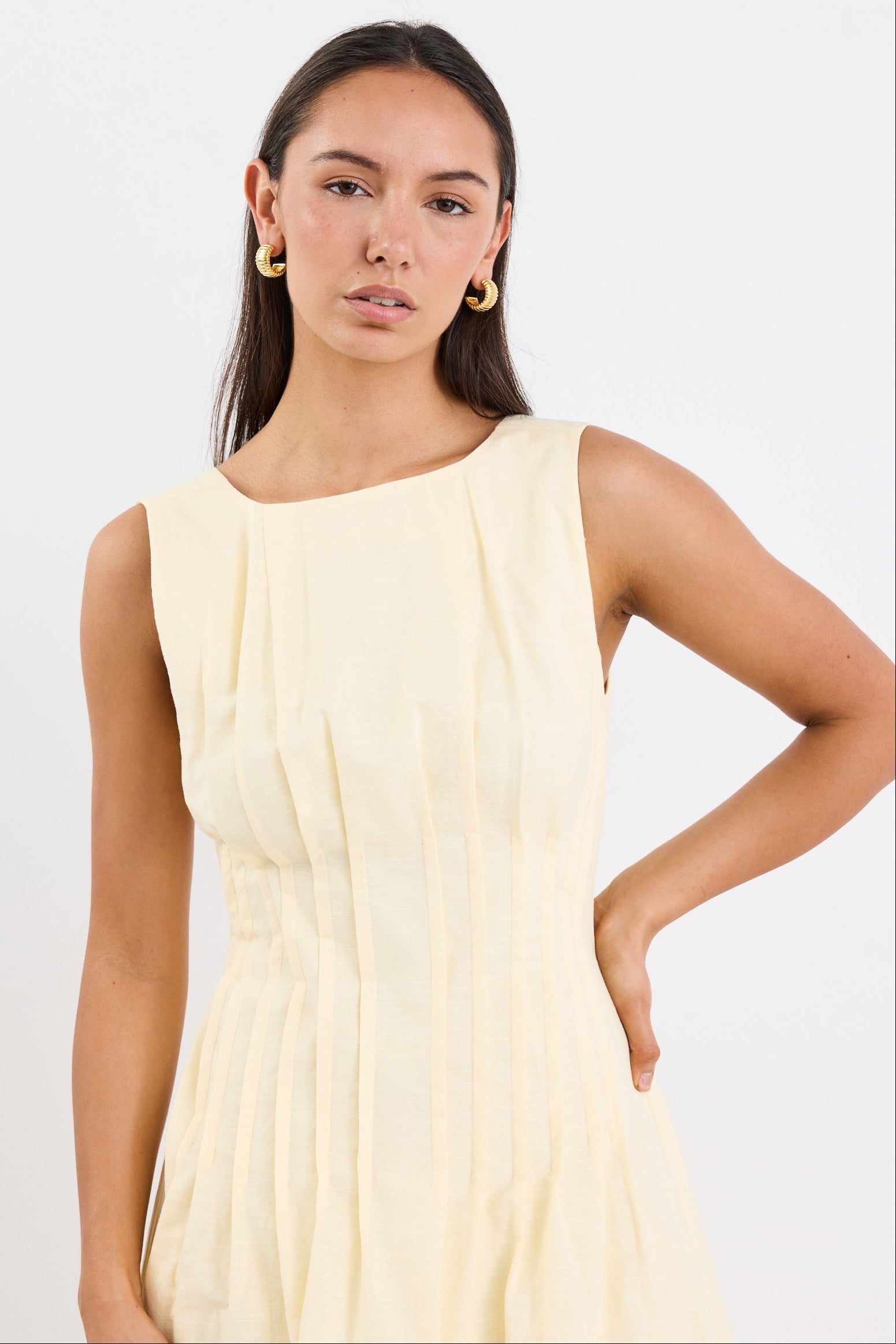 Backstage Yellow Pintuck Bodice Mini Dress