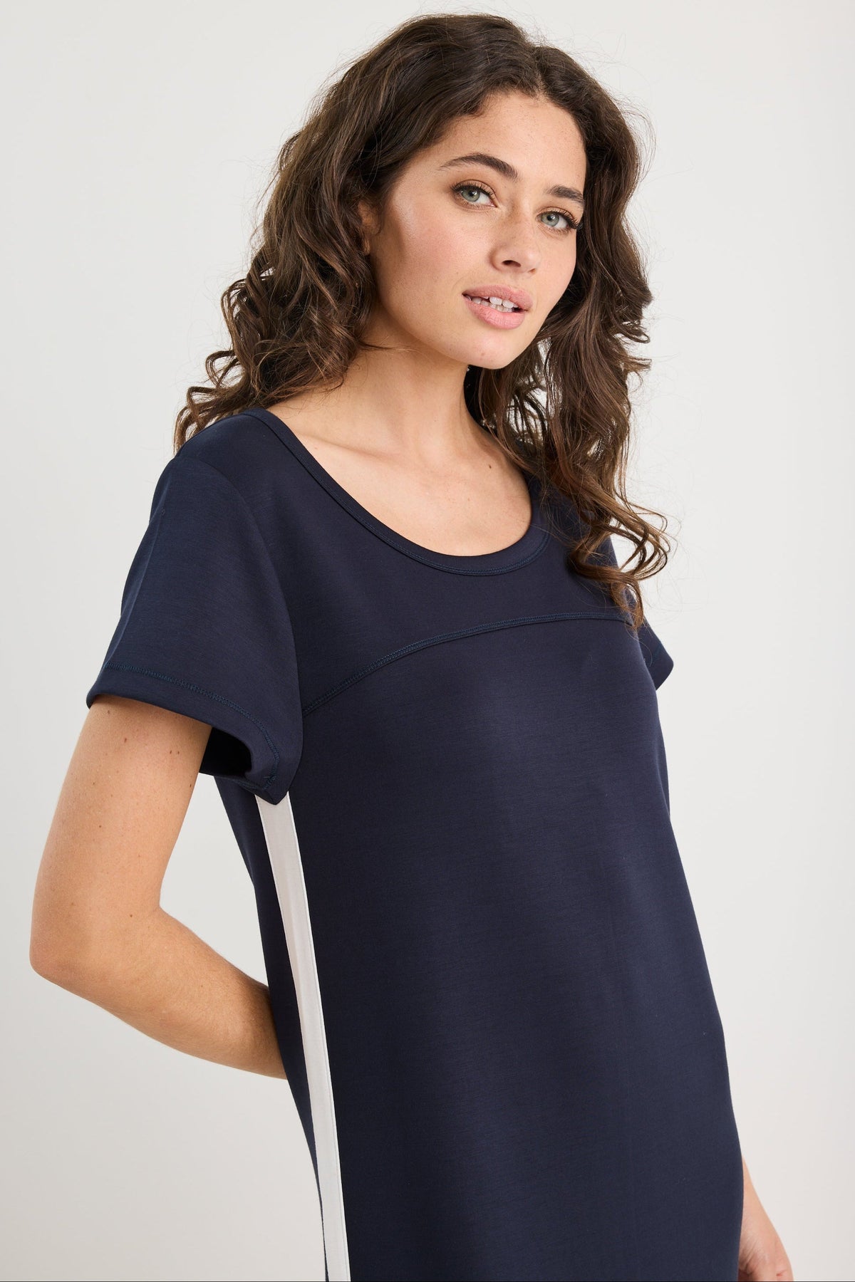 Ballad Ink Side Stripe Crew Neck Knit Maxi Dress
