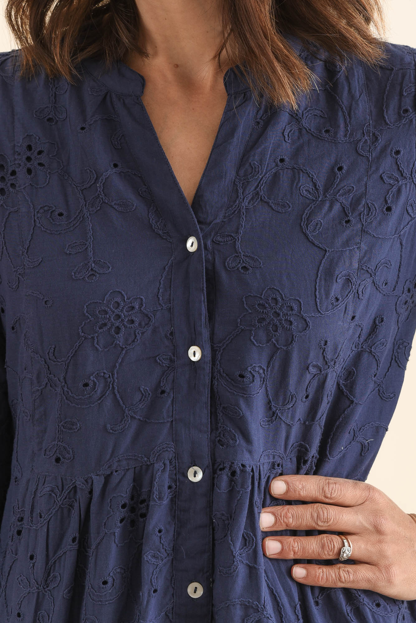 Banks Navy Cotton Embroidered Dress