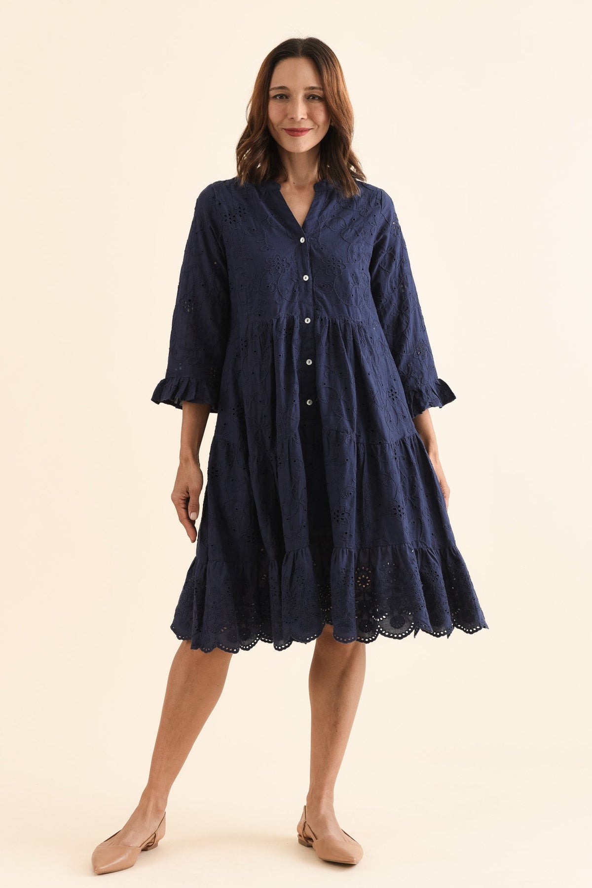 Banks Navy Cotton Embroidered Dress