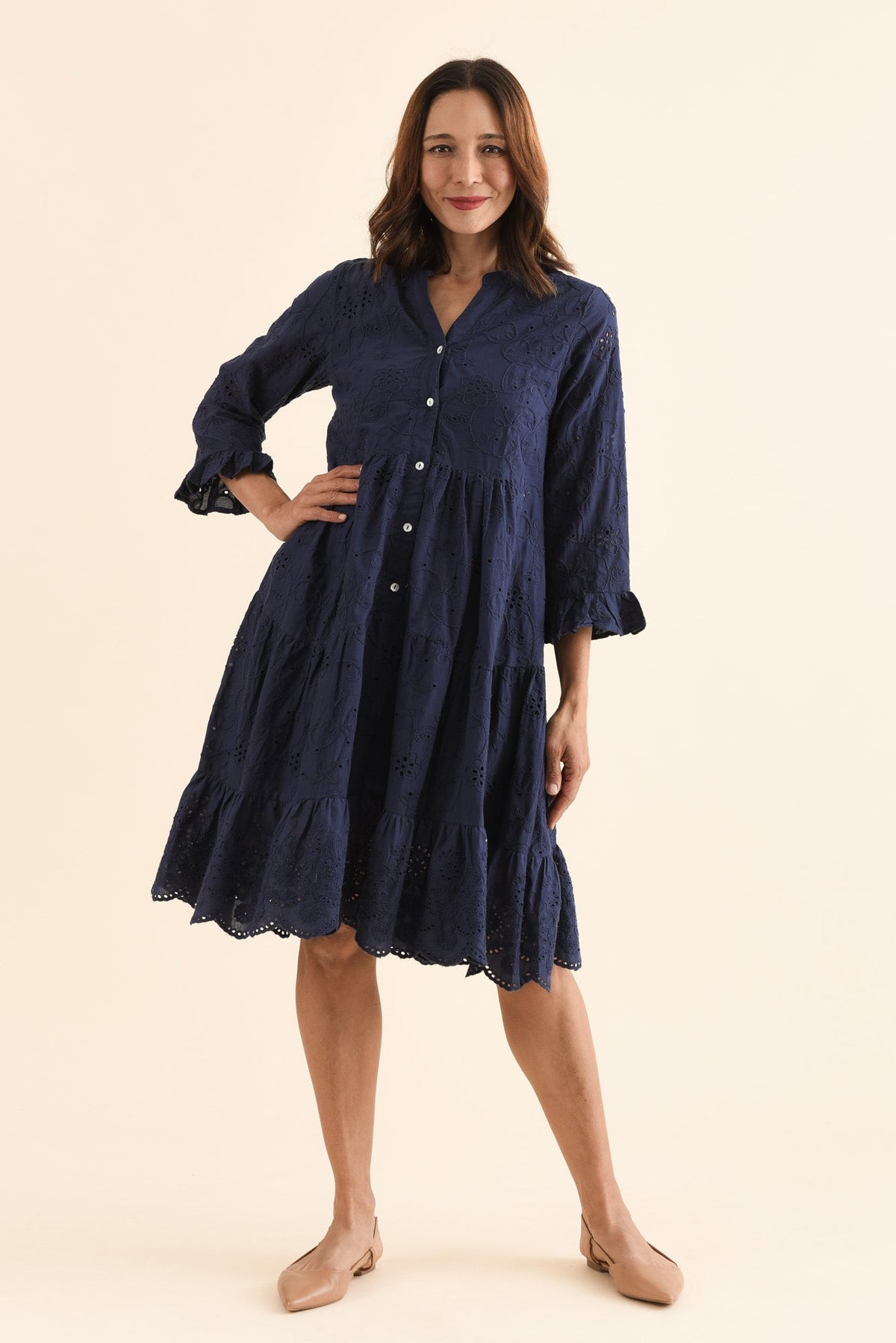 Banks Navy Cotton Embroidered Dress