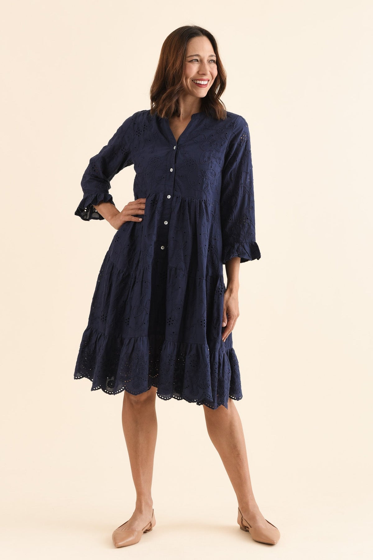 Banks Navy Cotton Embroidered Dress