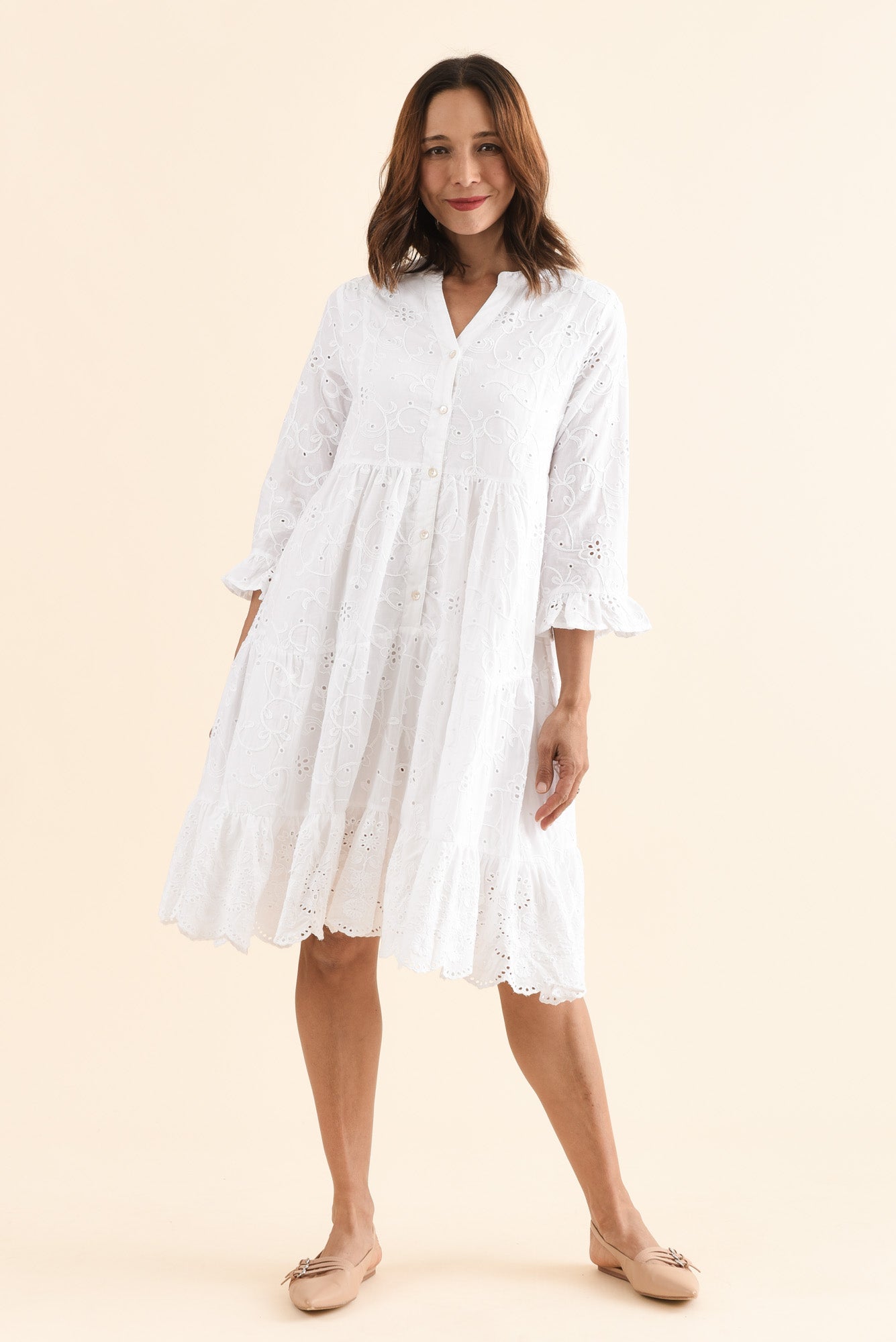 Banks White Cotton Embroidered Dress