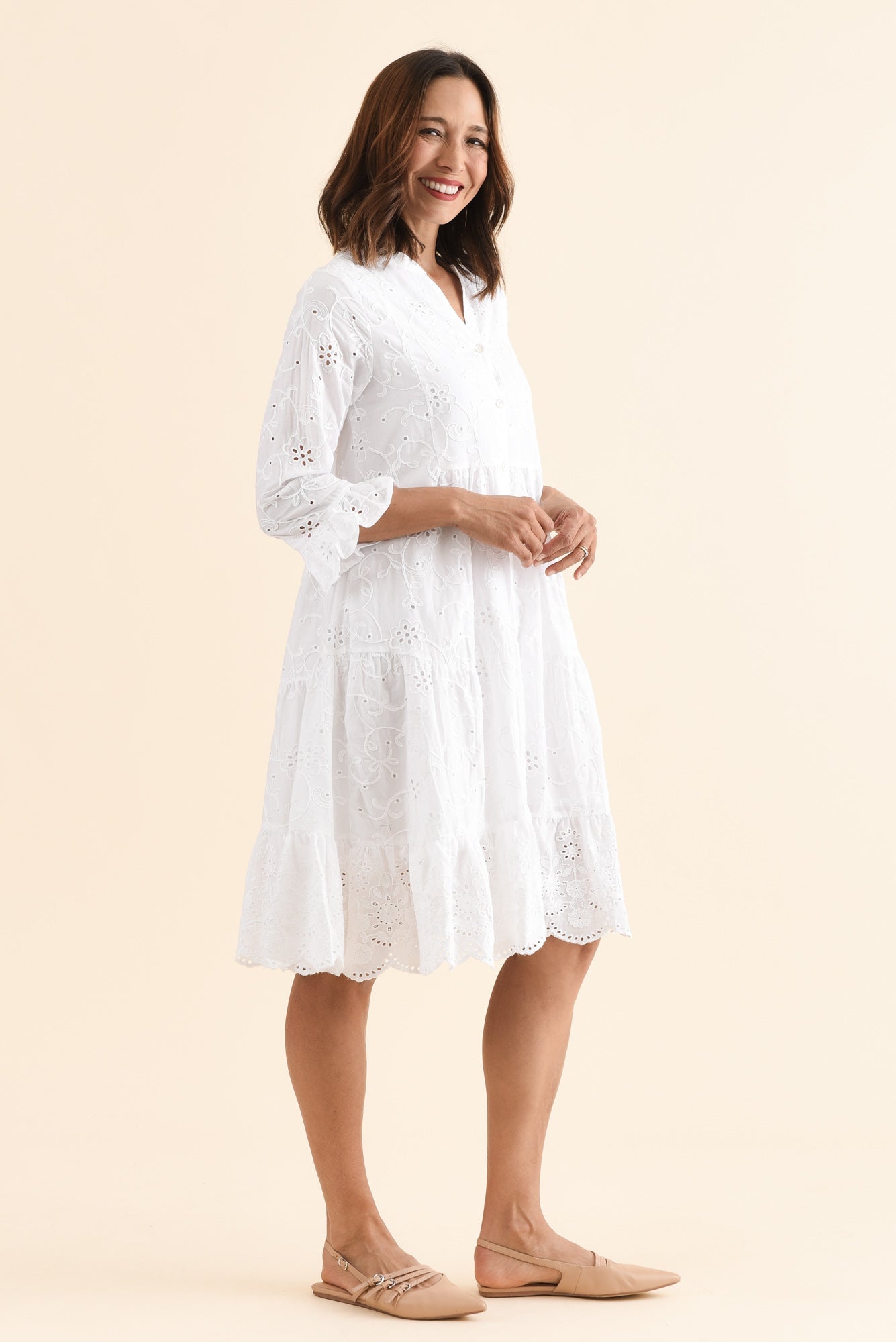 Banks White Cotton Embroidered Dress