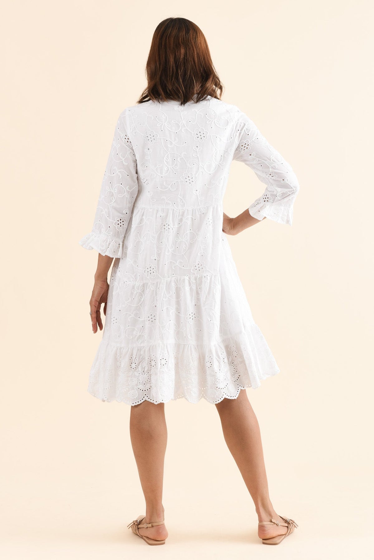 Banks White Cotton Embroidered Dress
