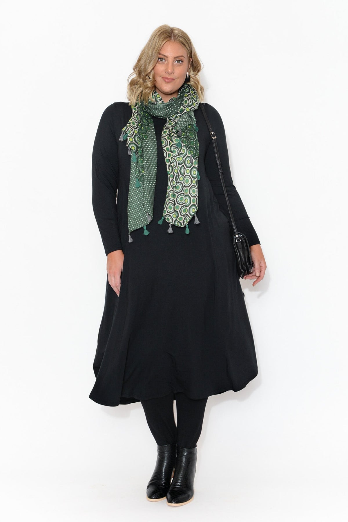 Black Long Sleeved Micro Modal Drape Dress