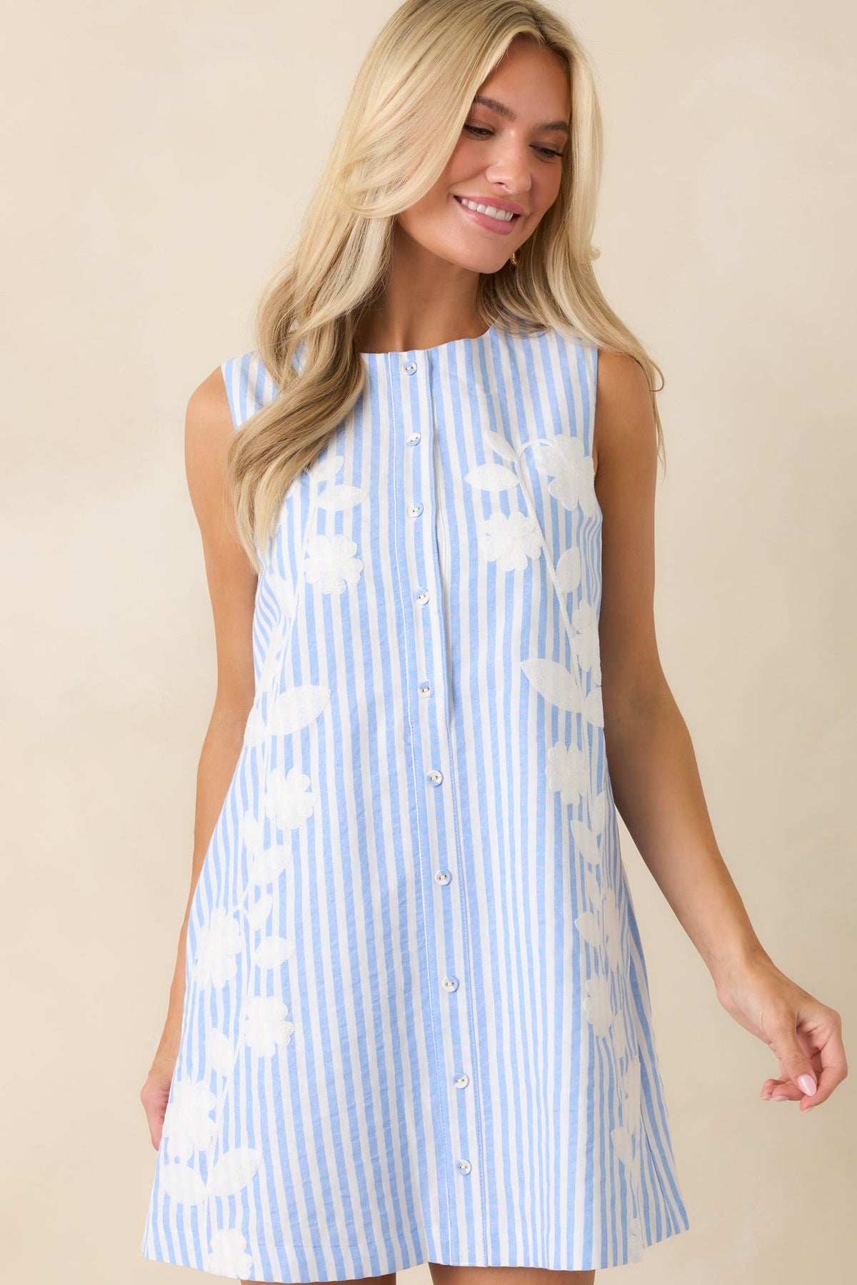 Cool, Calm, Collected Light Blue & White Stripe Mini Dress