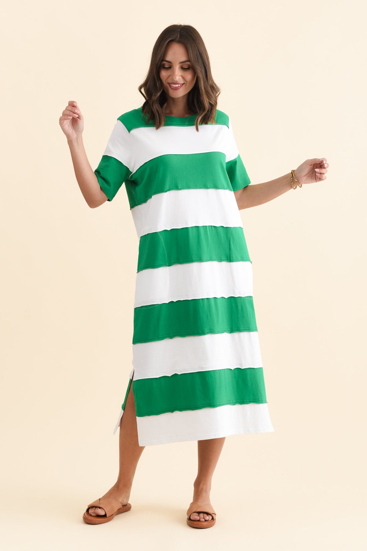 Bold Green Stripe Cotton Tee Dress