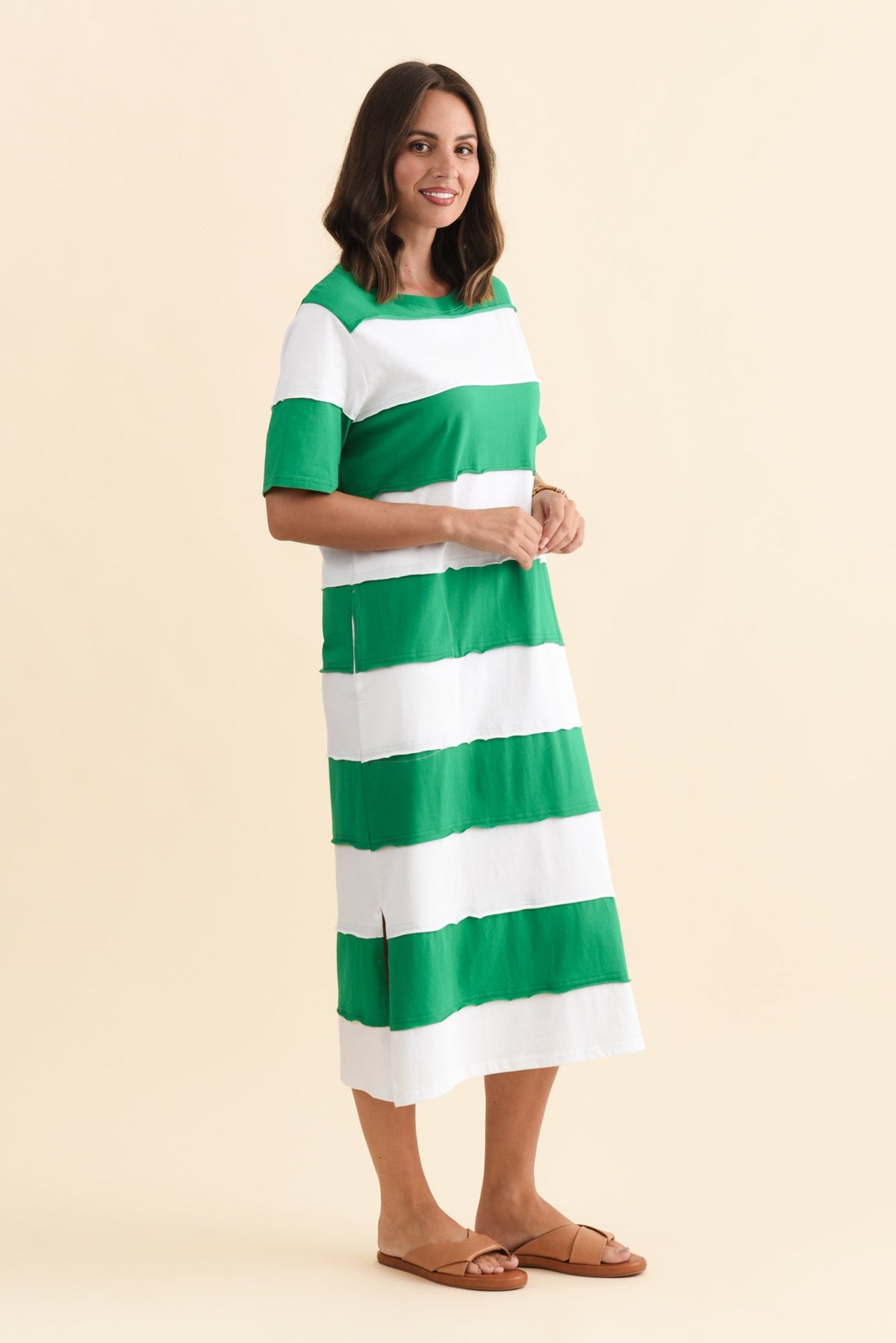 Bold Green Stripe Cotton Tee Dress