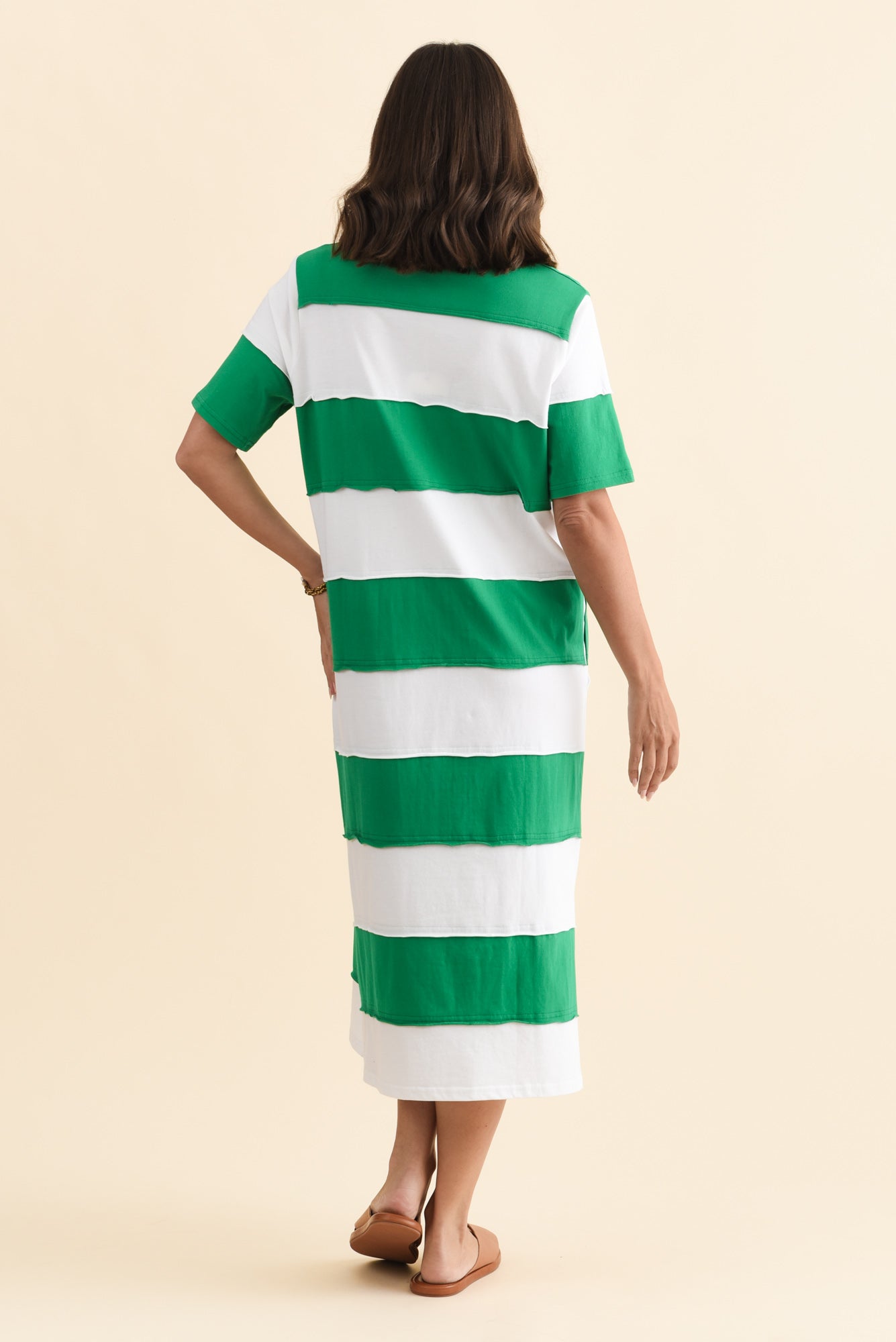 Bold Green Stripe Cotton Tee Dress