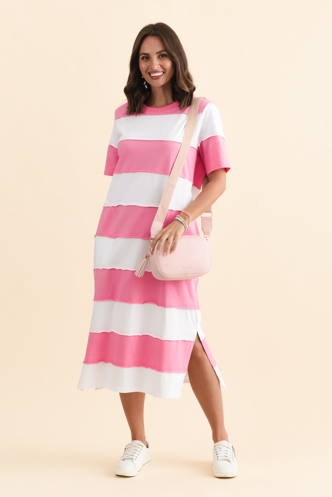 Bold Pink Stripe Cotton Tee Dress