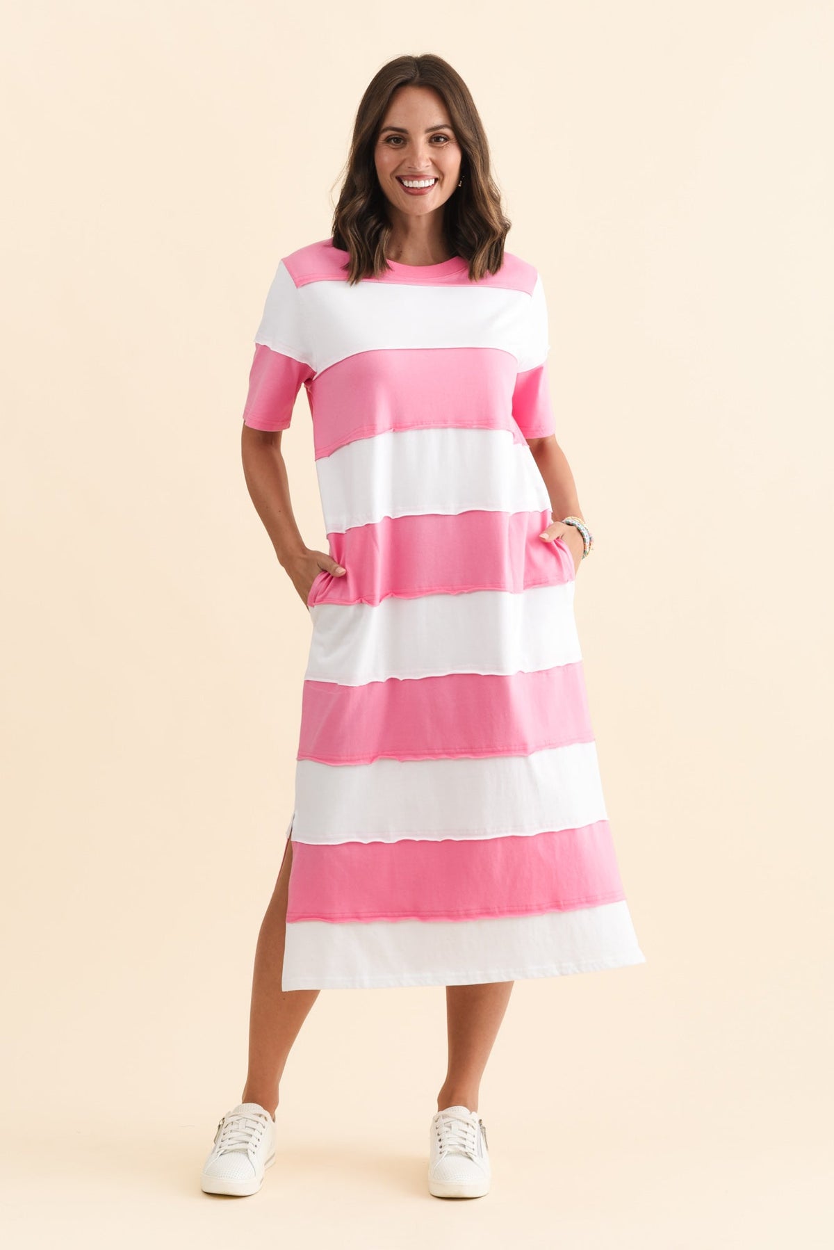 Bold Pink Stripe Cotton Tee Dress