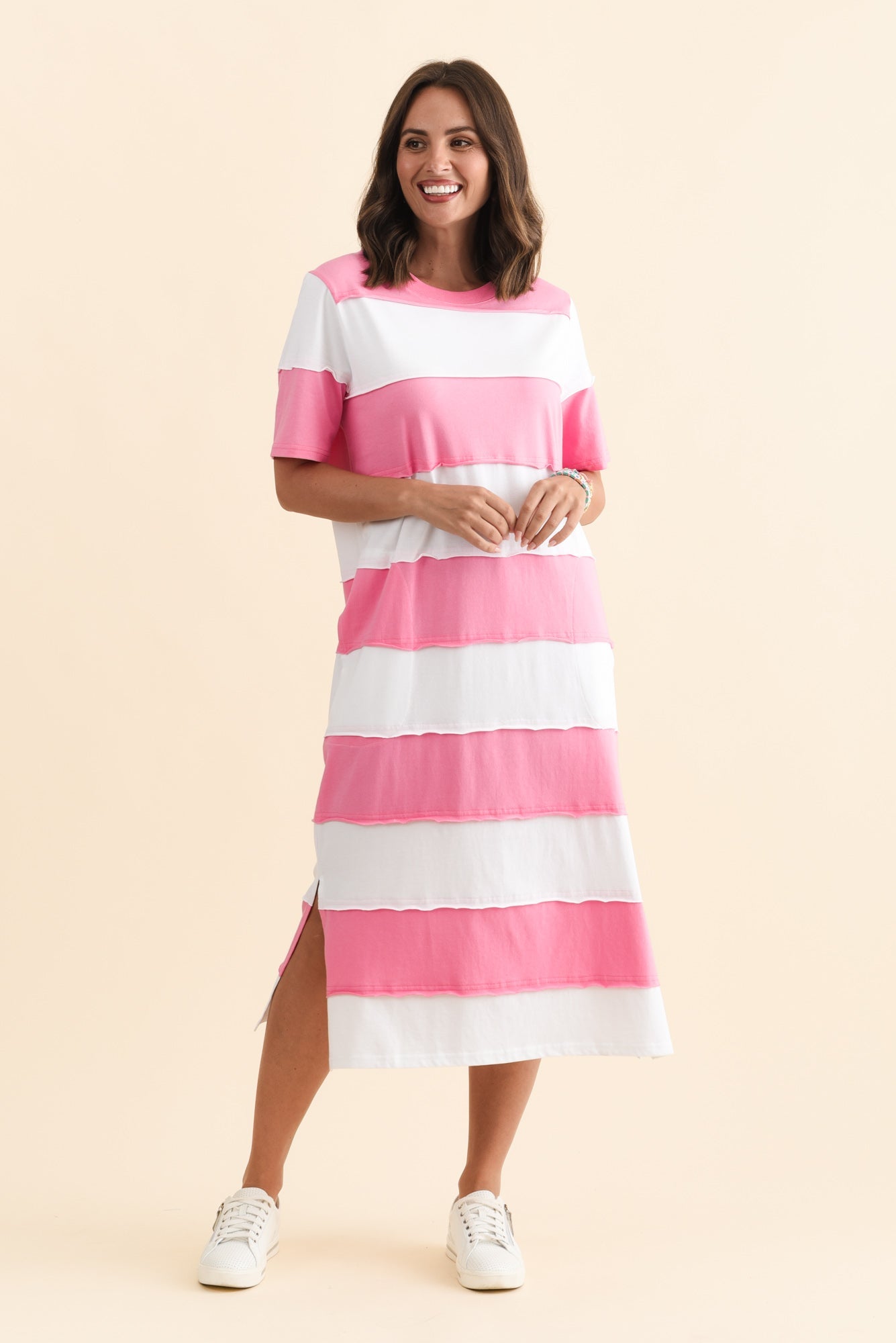 Bold Pink Stripe Cotton Tee Dress