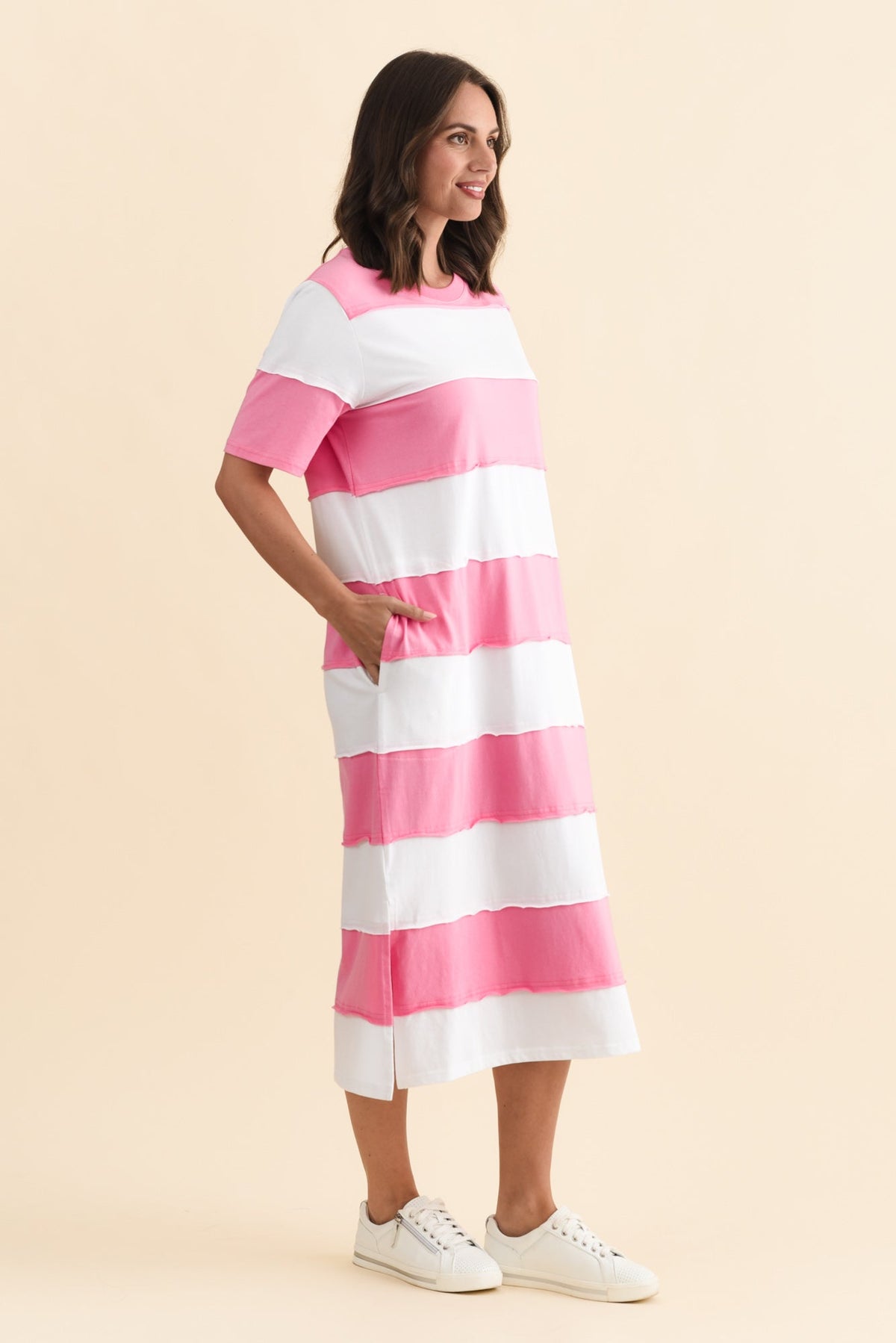 Bold Pink Stripe Cotton Tee Dress