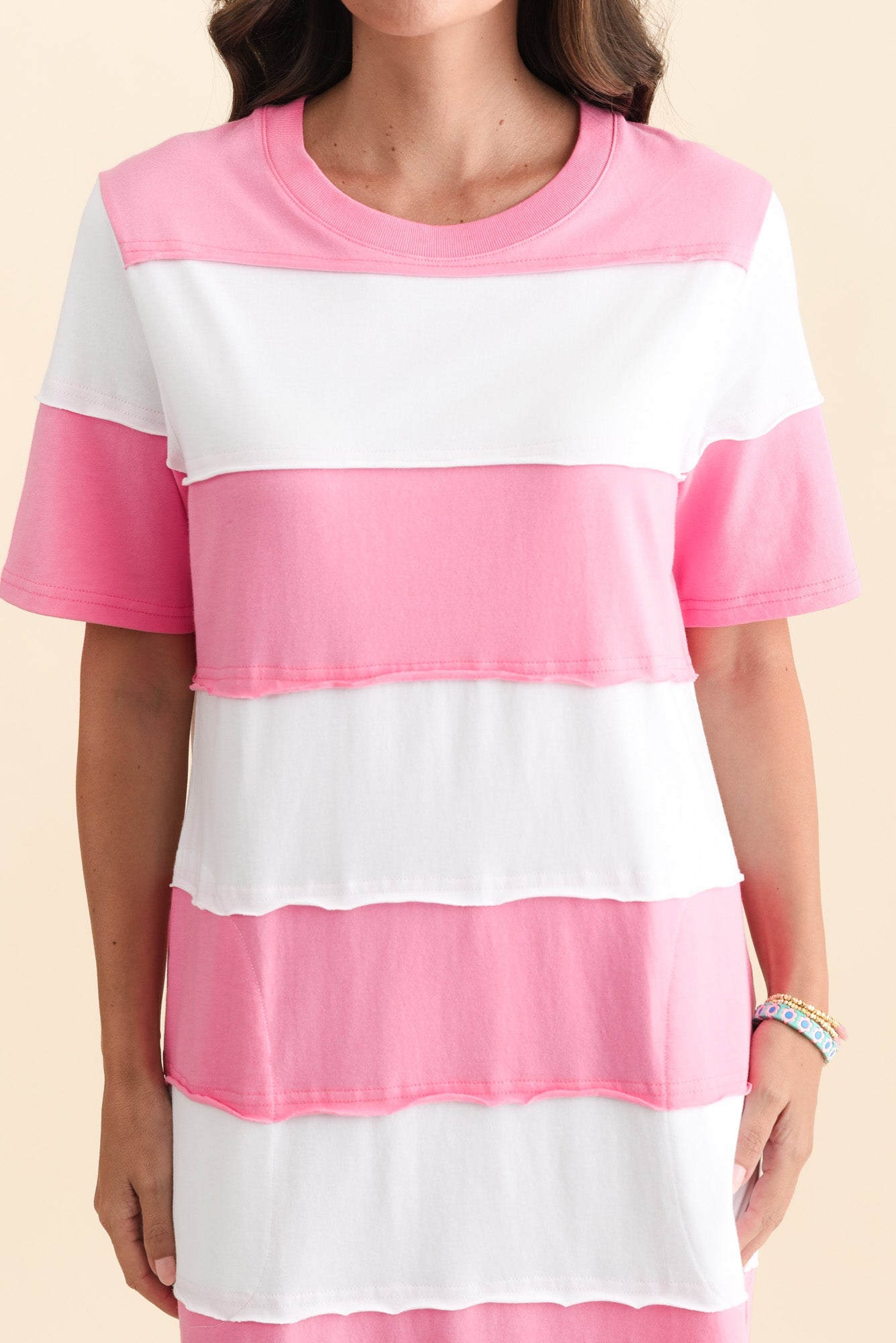 Bold Pink Stripe Cotton Tee Dress