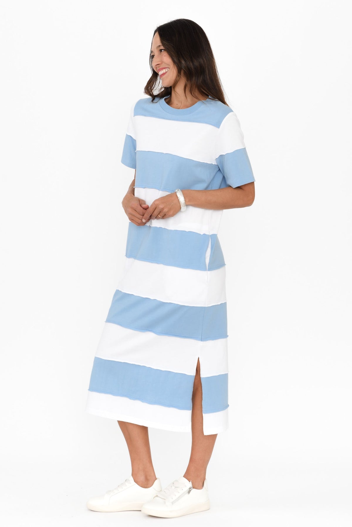 Bold Blue Stripe Cotton Tee Dress