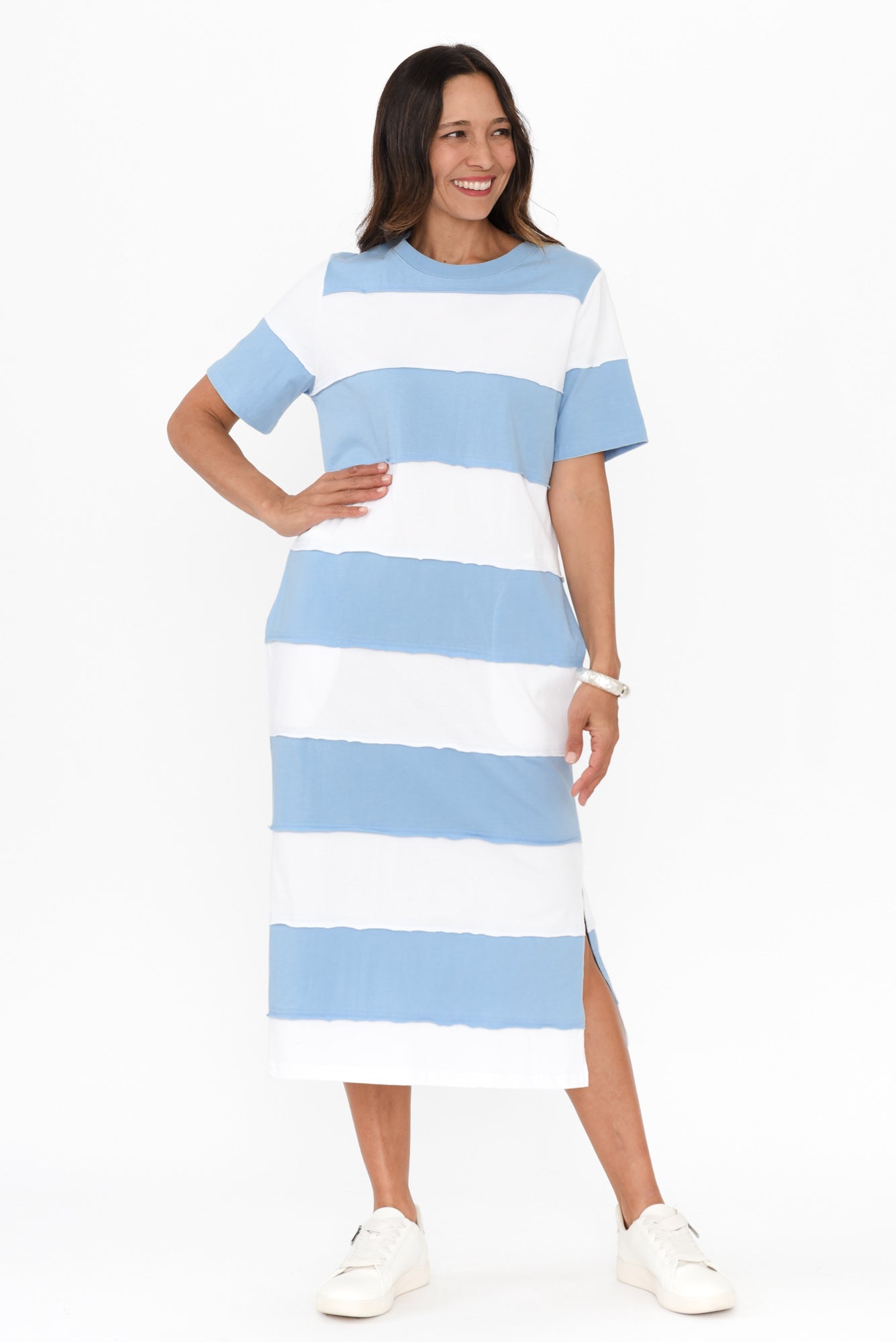 Bold Blue Stripe Cotton Tee Dress