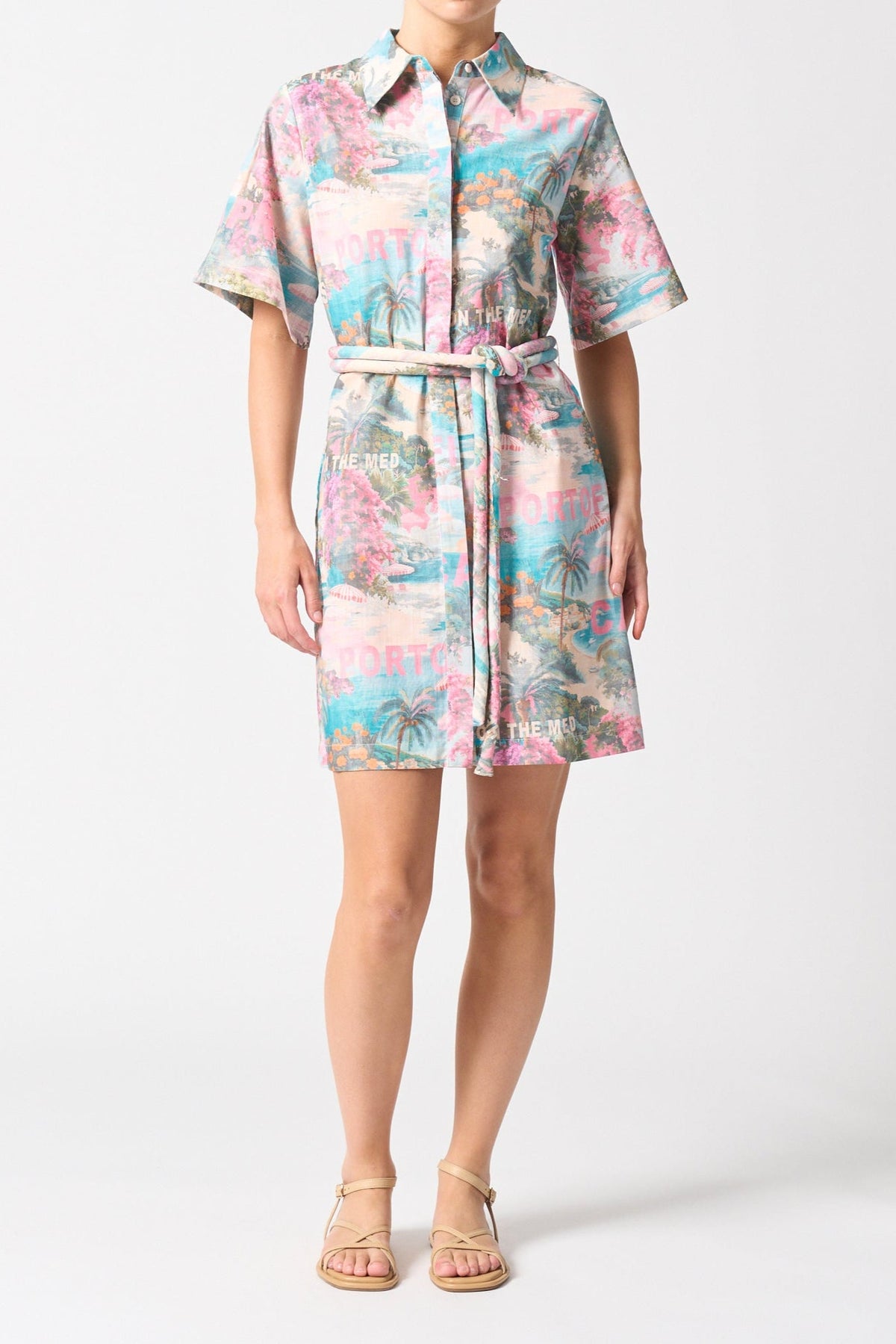 Bora Bora Pink Summer On The Med SS Mini Shirt Dress