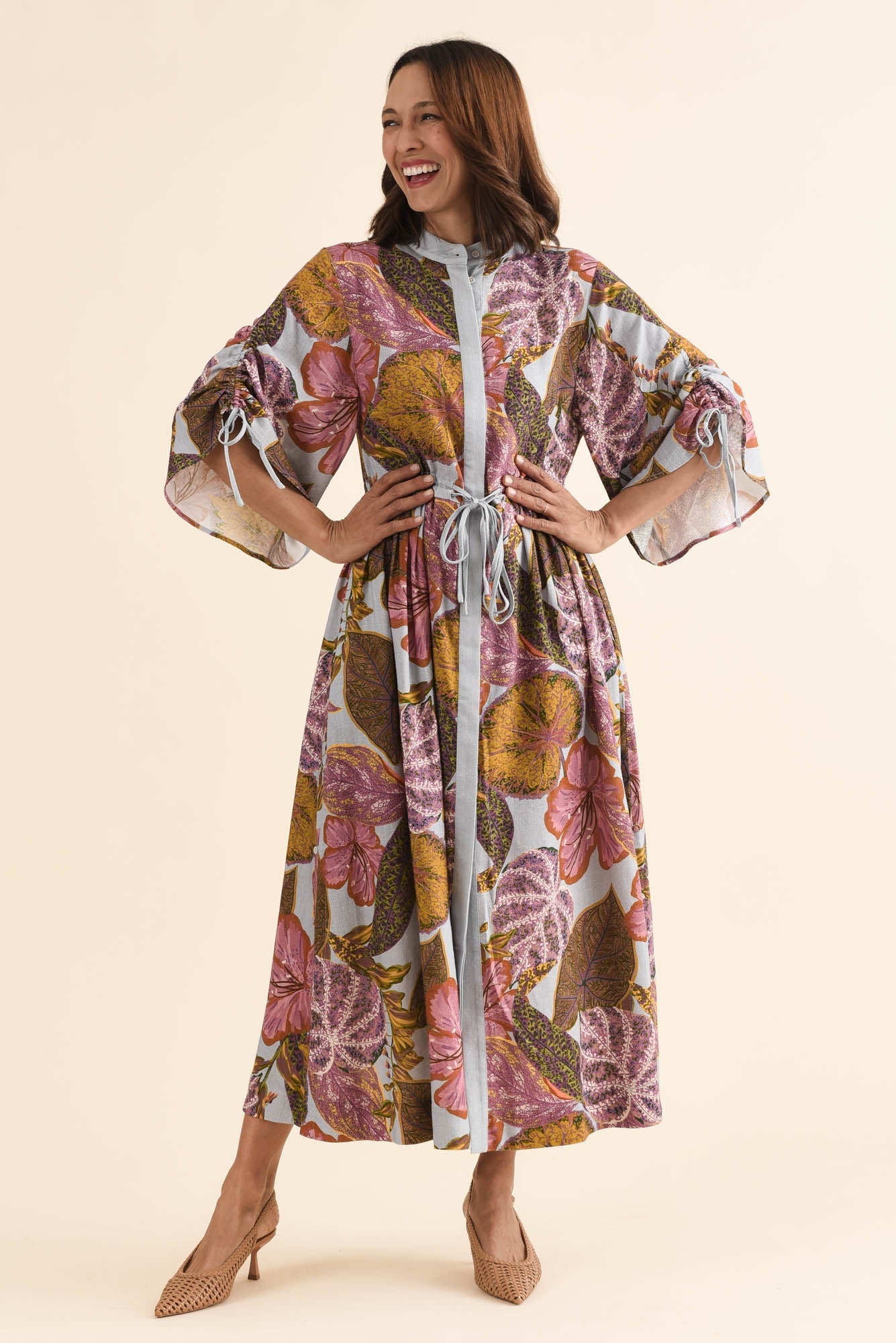 Botanica Purple Leaf Button Dress