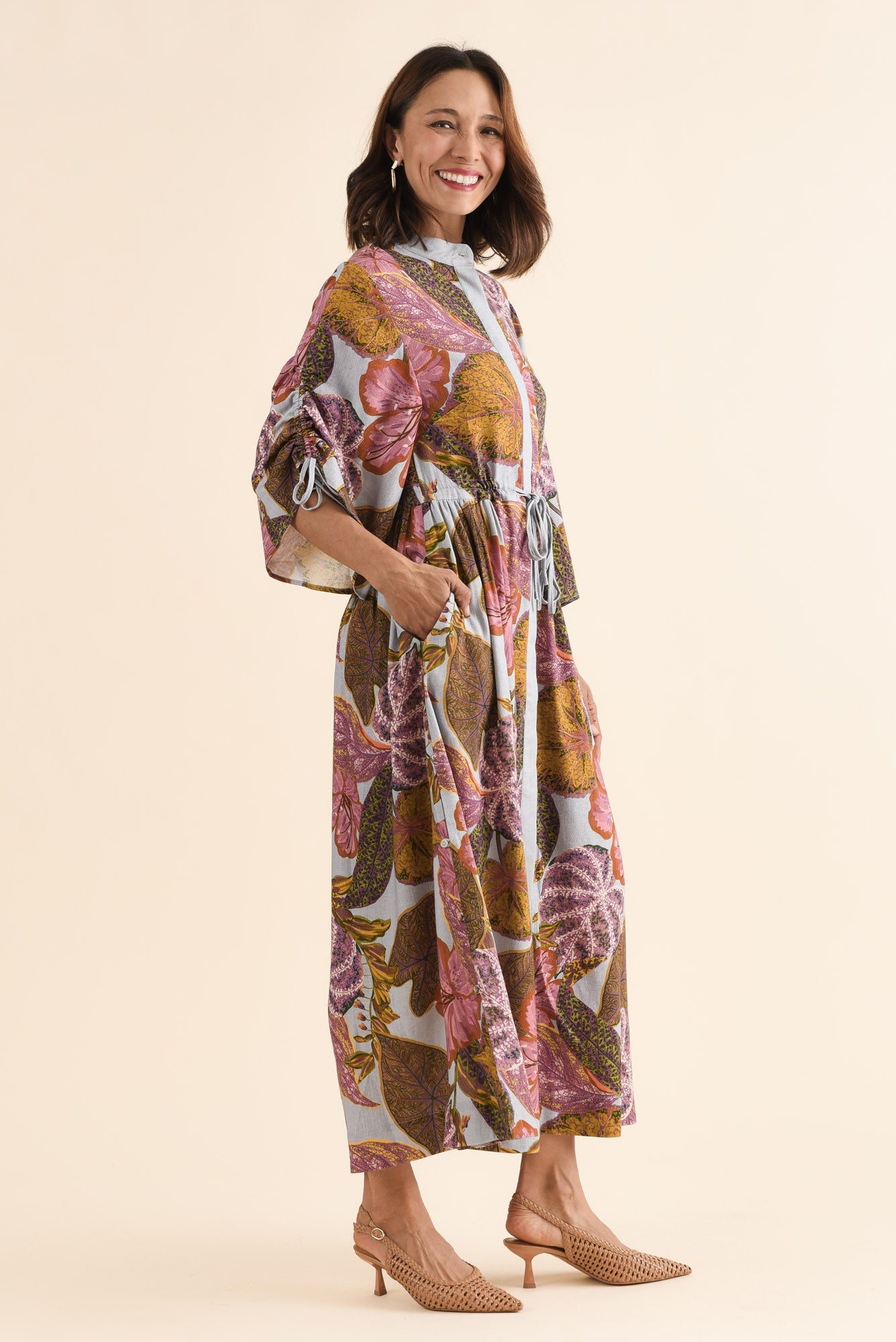 Botanica Purple Leaf Button Dress