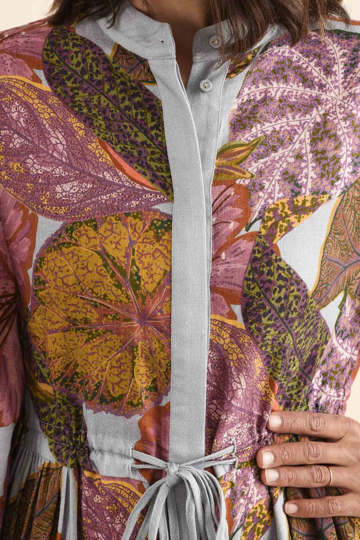 Botanica Purple Leaf Button Dress