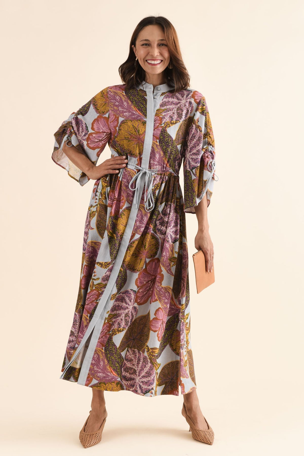 Botanica Purple Leaf Button Dress