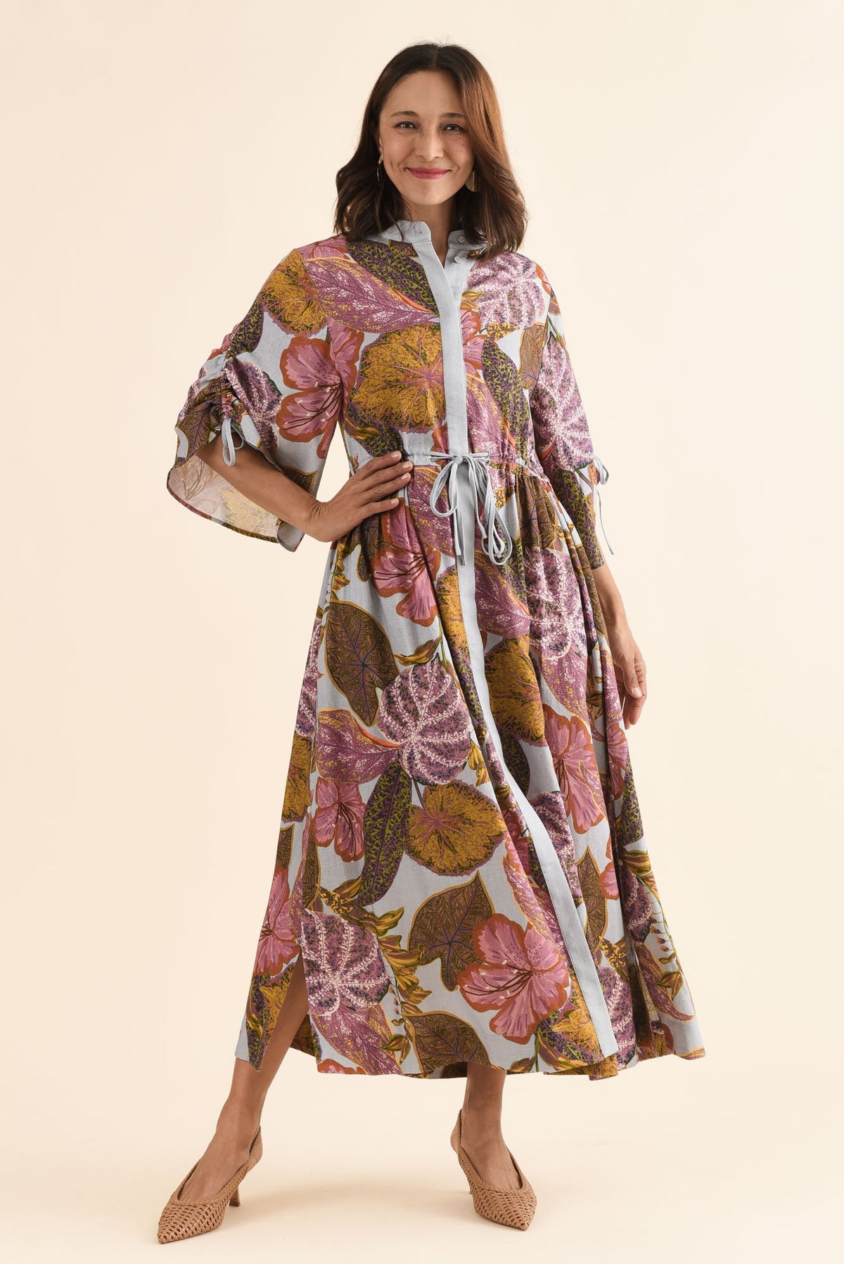 Botanica Purple Leaf Button Dress