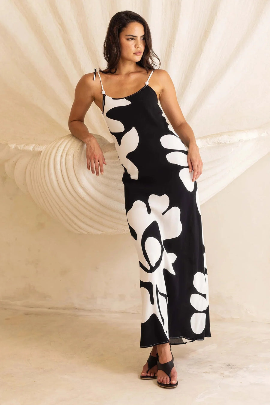 Bow Black Floral Print Strappy Slip Dress