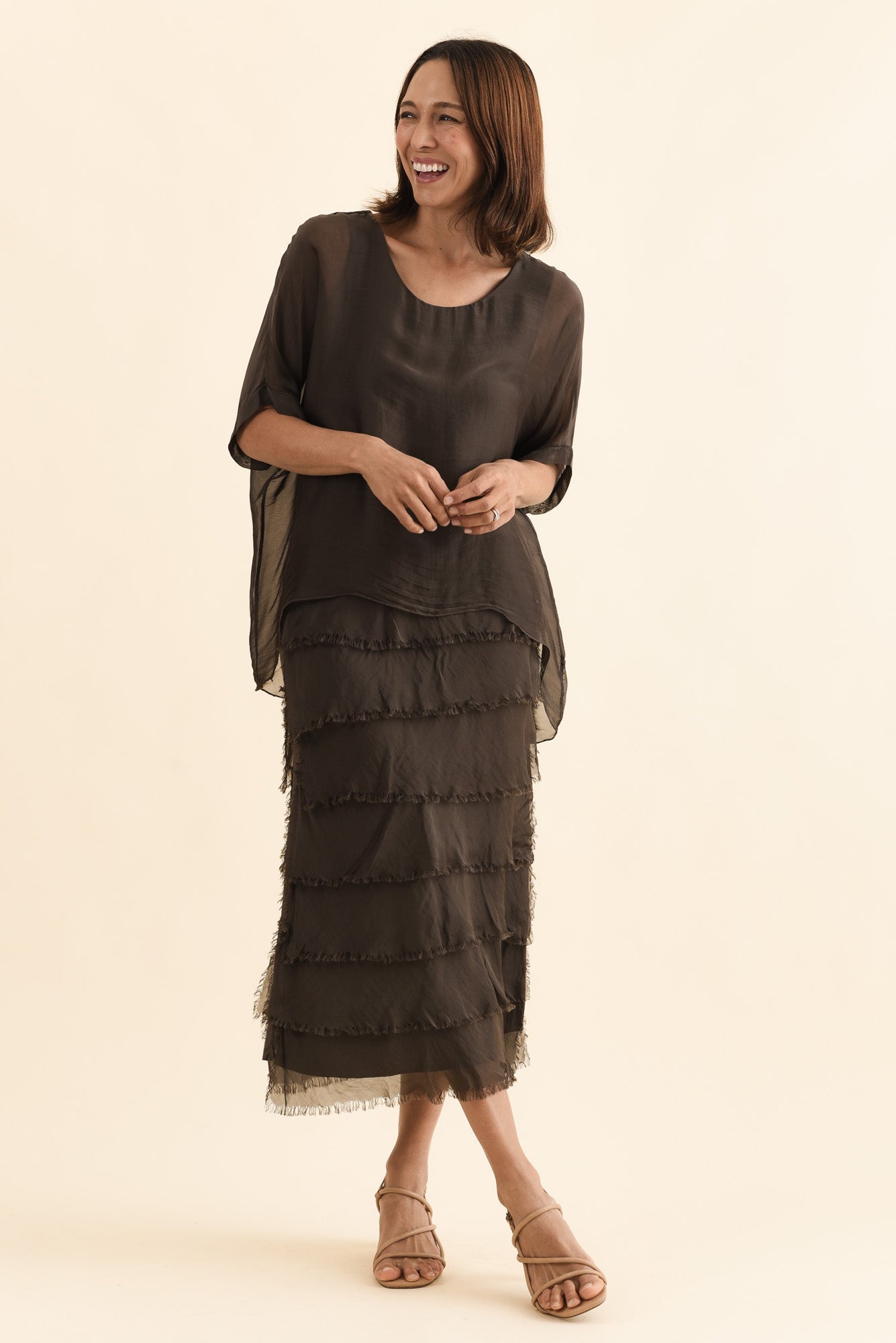 Britt Chocolate Silk Layer Dress
