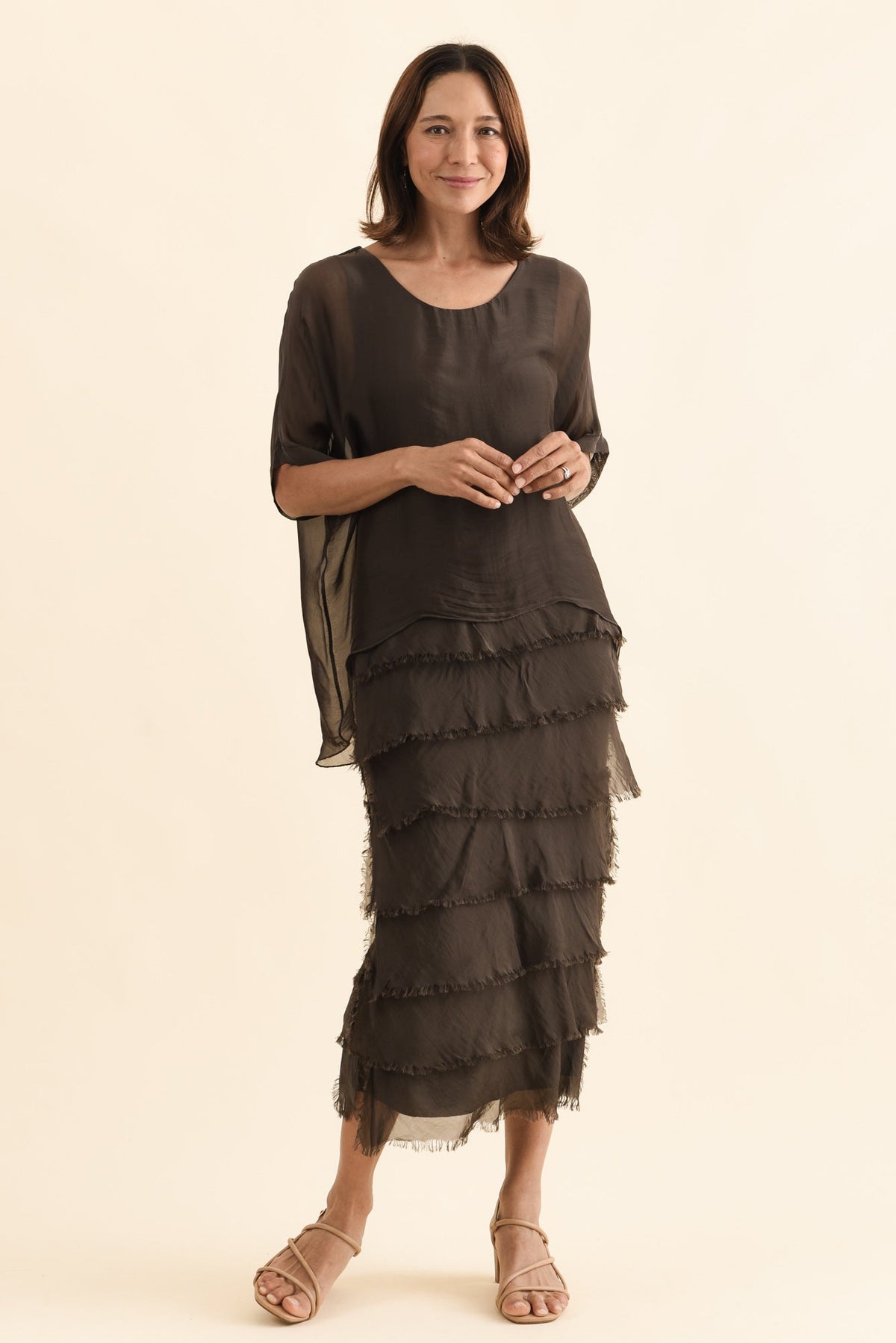 Britt Chocolate Silk Layer Dress