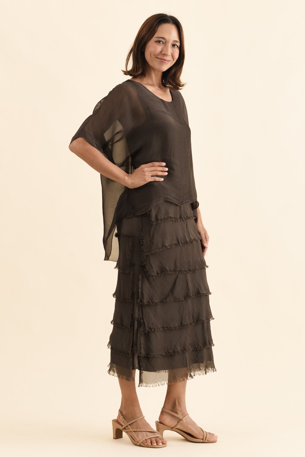 Britt Chocolate Silk Layer Dress