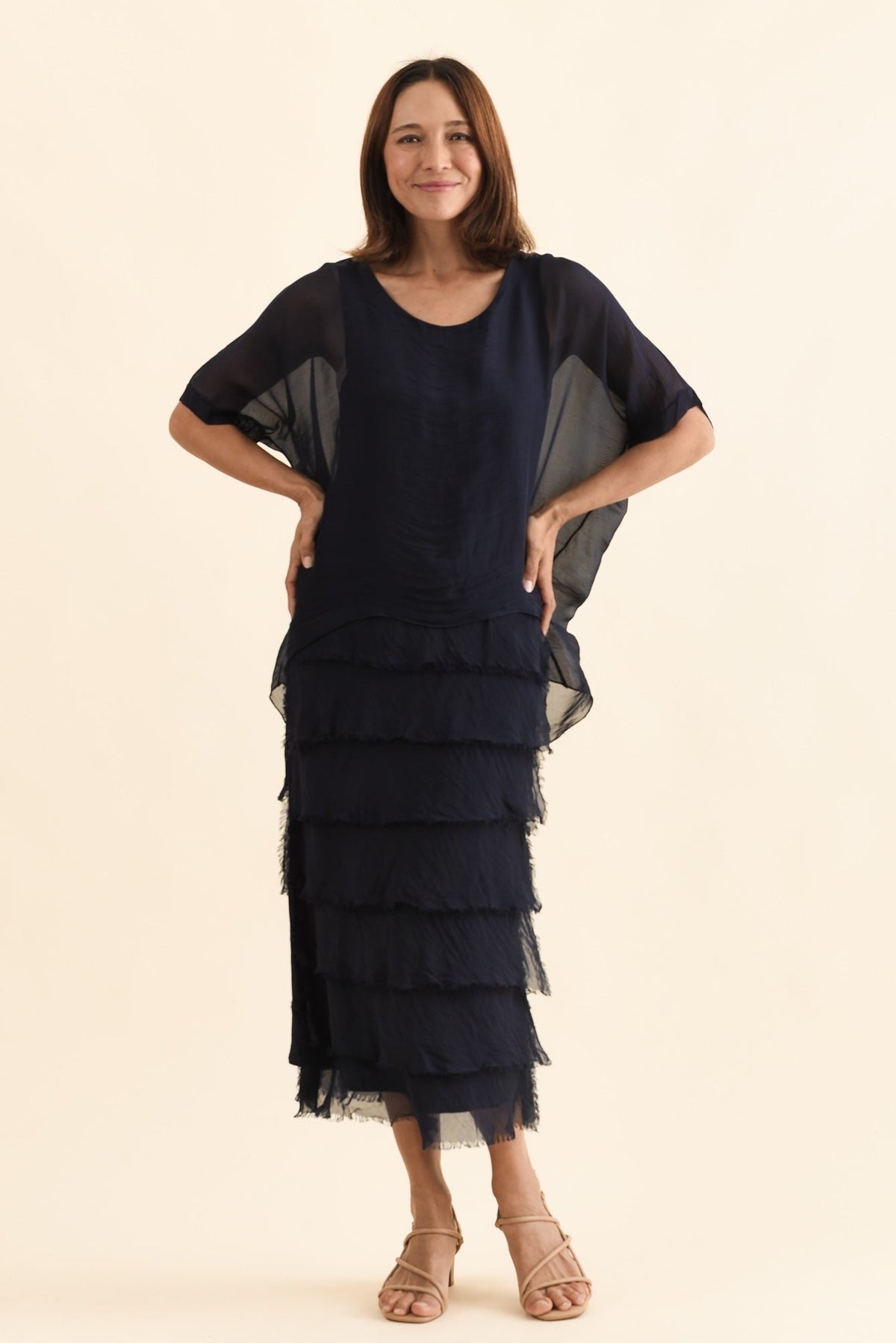 Britt Navy Silk Layer Dress