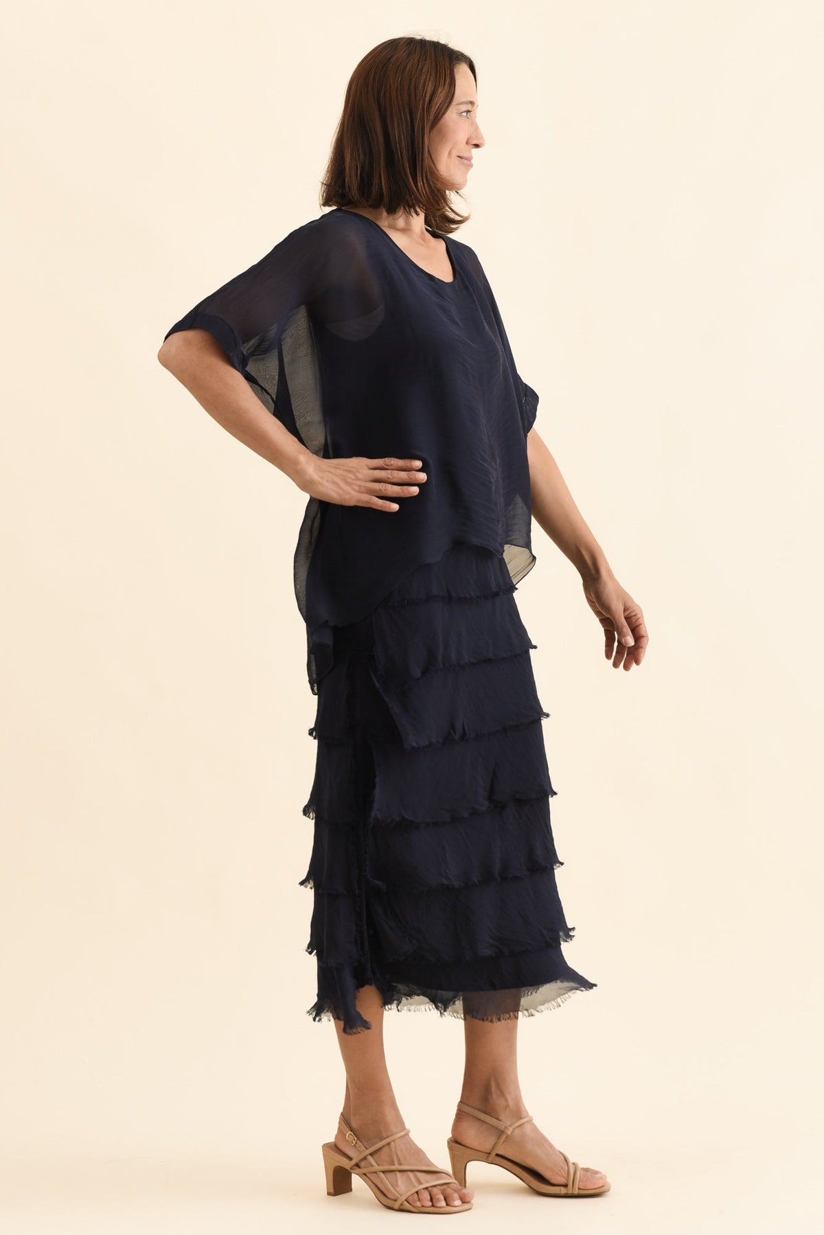 Britt Navy Silk Layer Dress