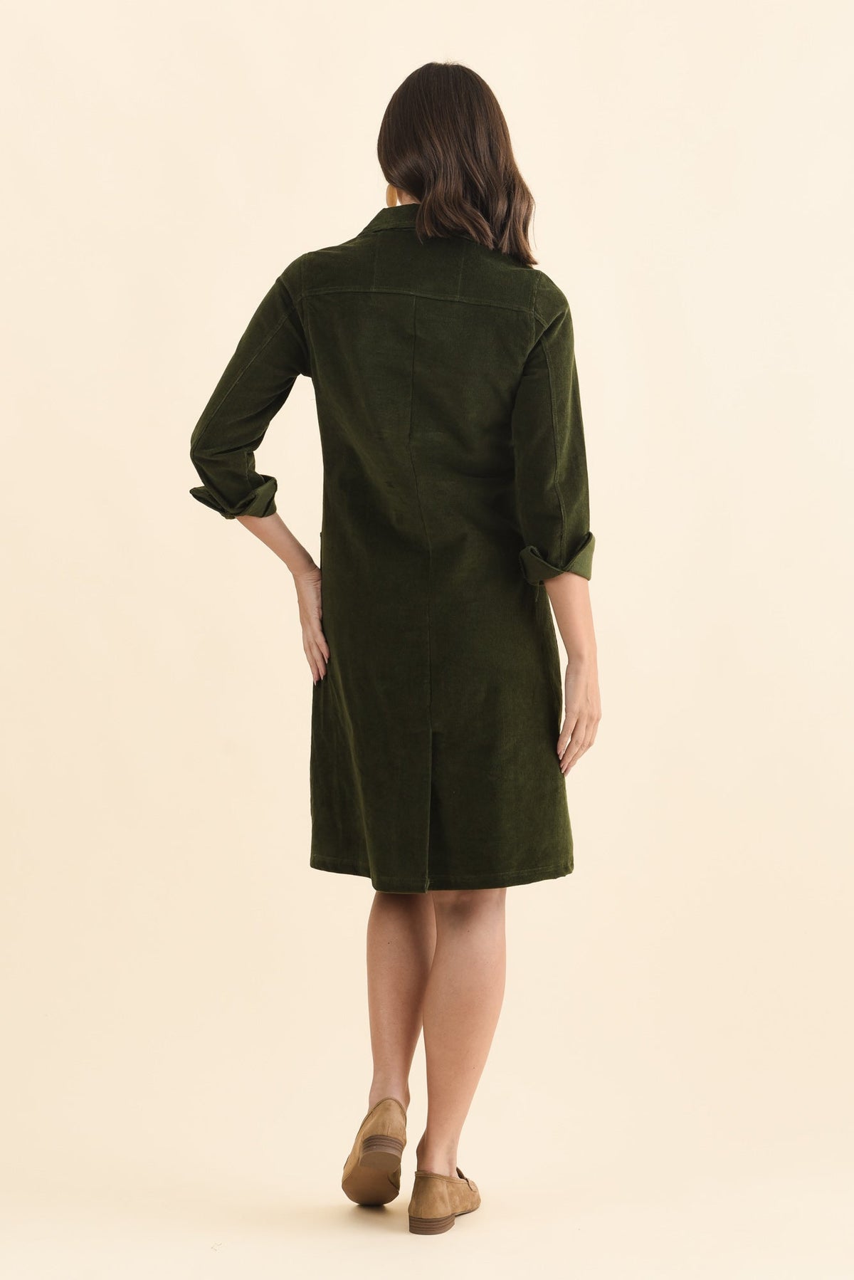 Bronwyn Forest Green Corduroy Button Dress