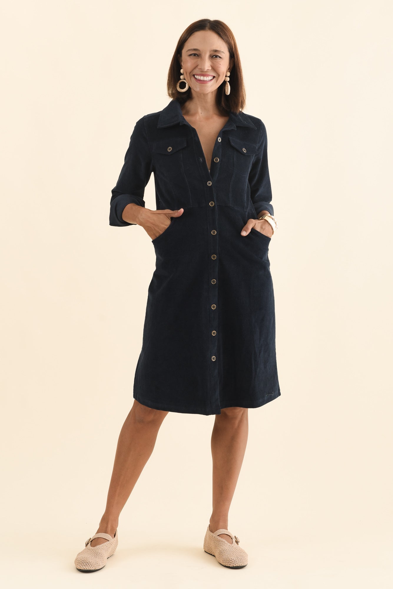 Bronwyn Navy Corduroy Button Dress