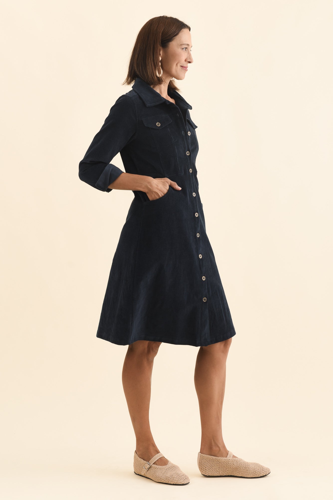 Bronwyn Navy Corduroy Button Dress