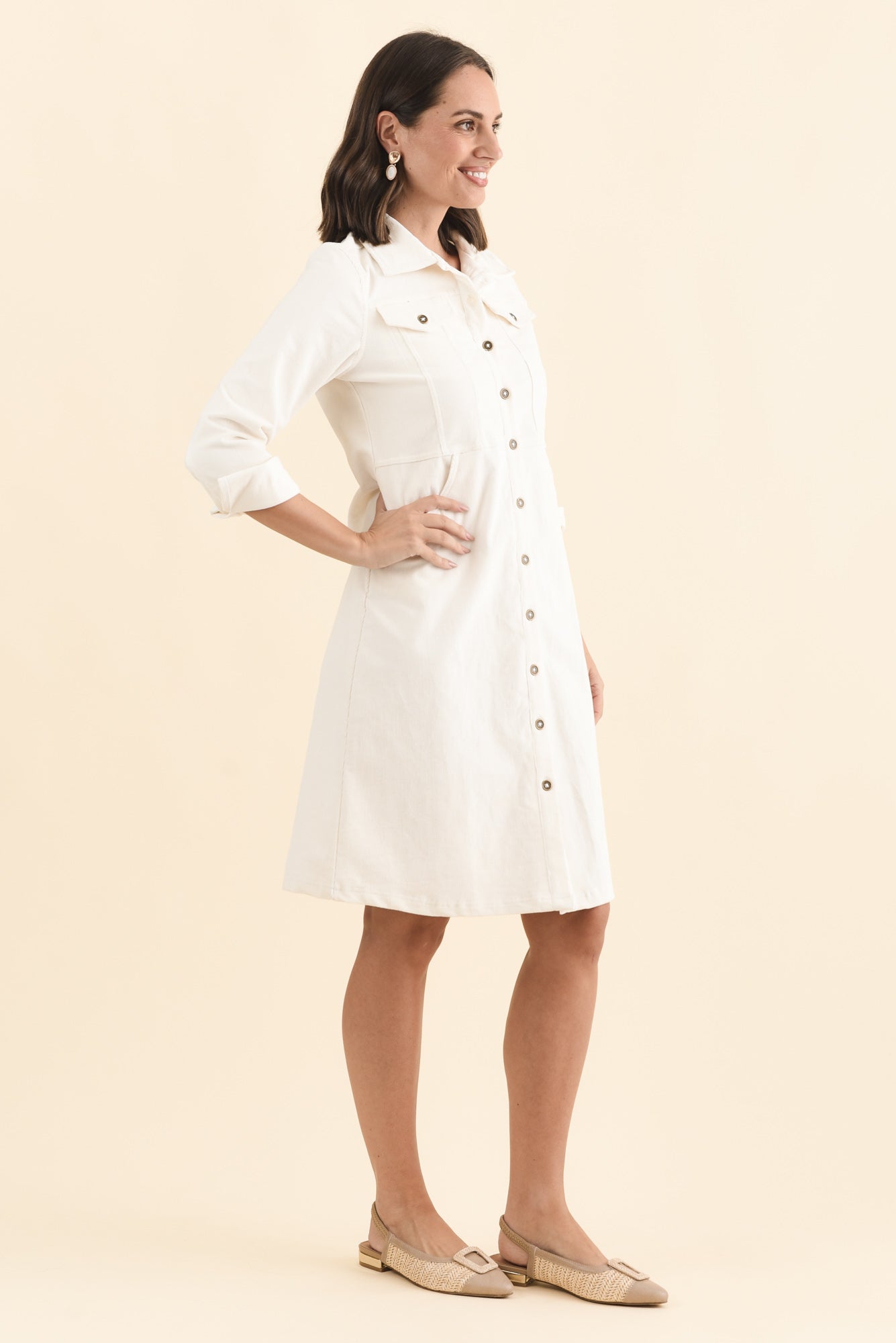 Bronwyn White Corduroy Button Dress