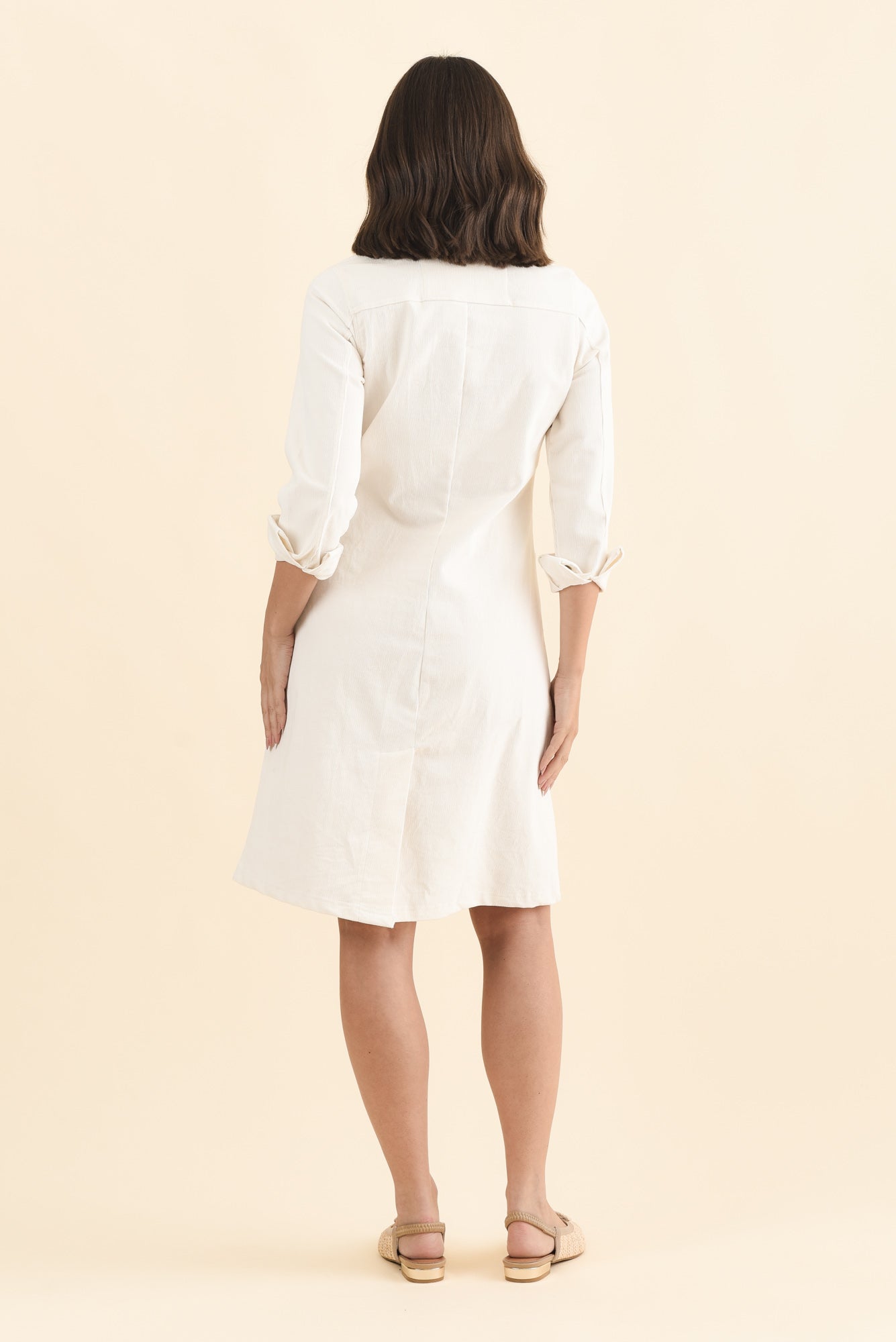 Bronwyn White Corduroy Button Dress