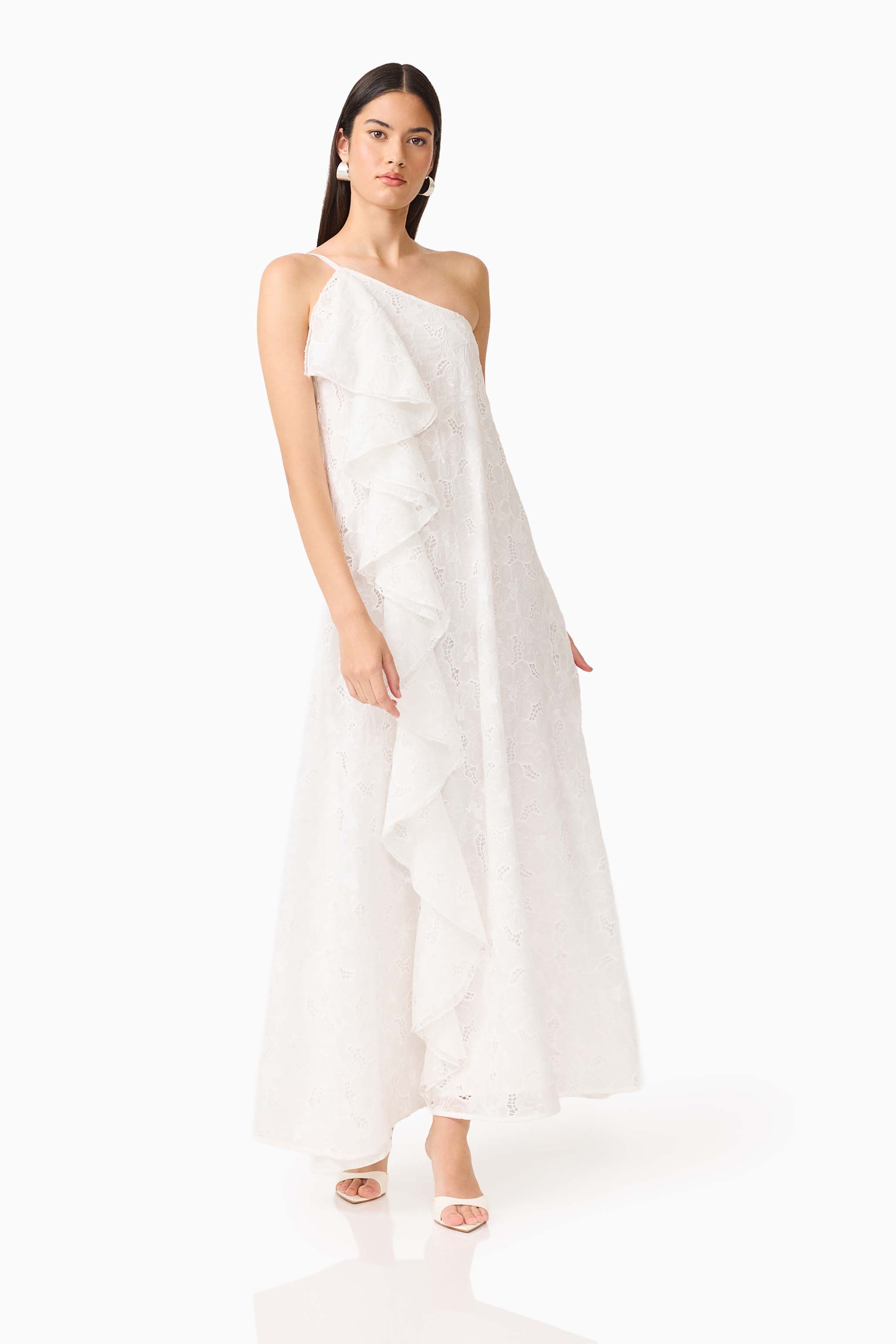 CURAAE Elen Ruffle Maxi Dress in White