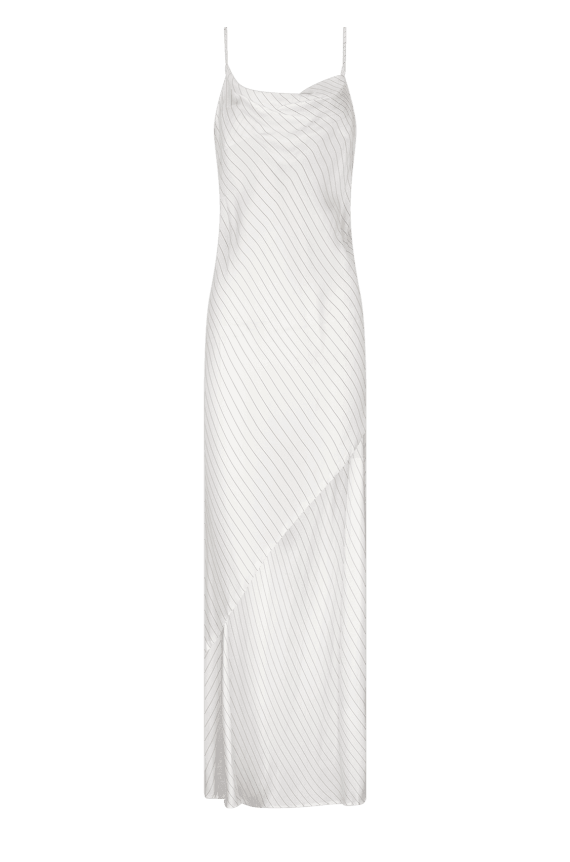 CURAAE Bella Maxi Cowl Neck Pinstripe Slip Dress In White