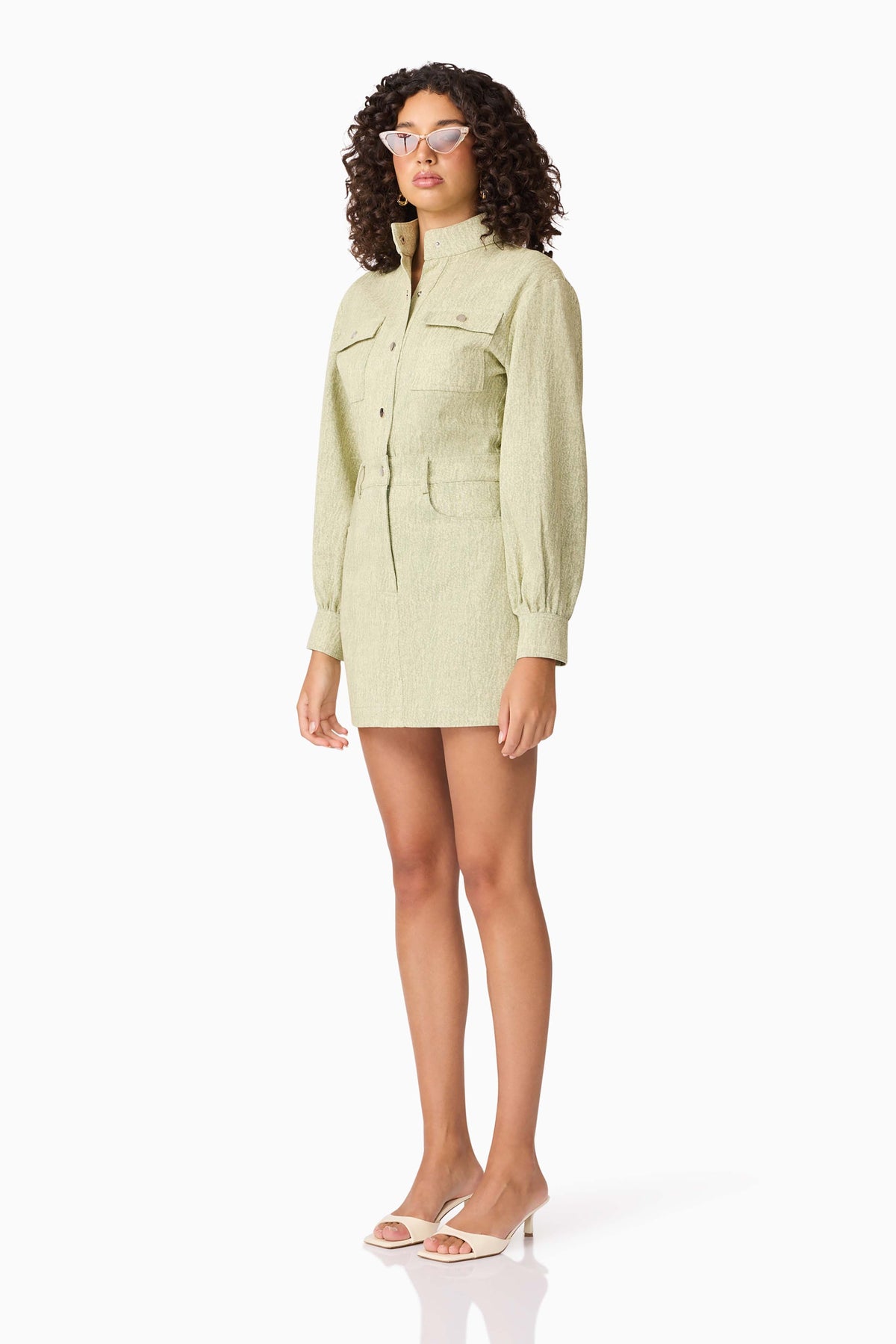 CURAAE Gretal Long Sleeve Mini Dress in Green
