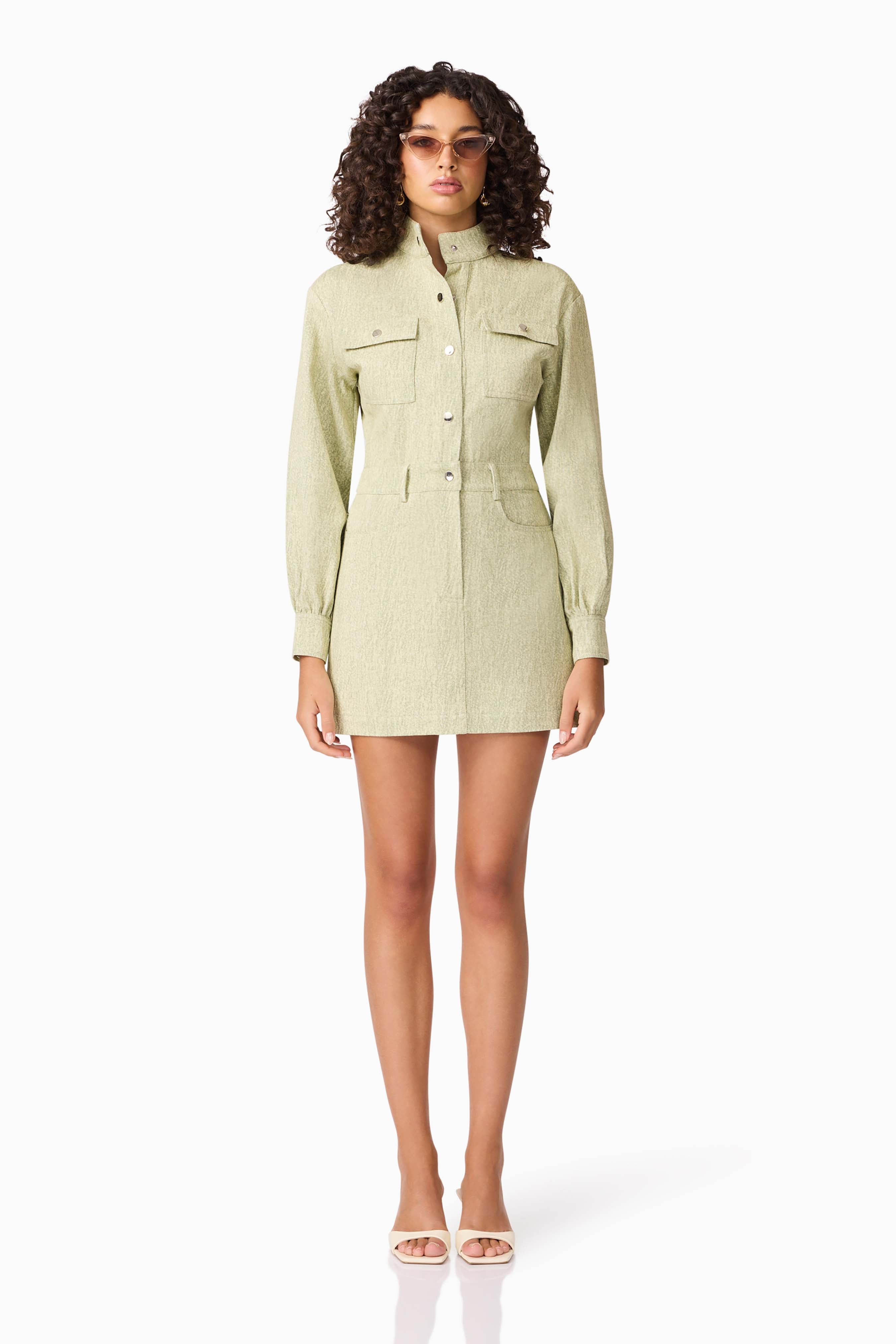 CURAAE Gretal Long Sleeve Mini Dress in Green