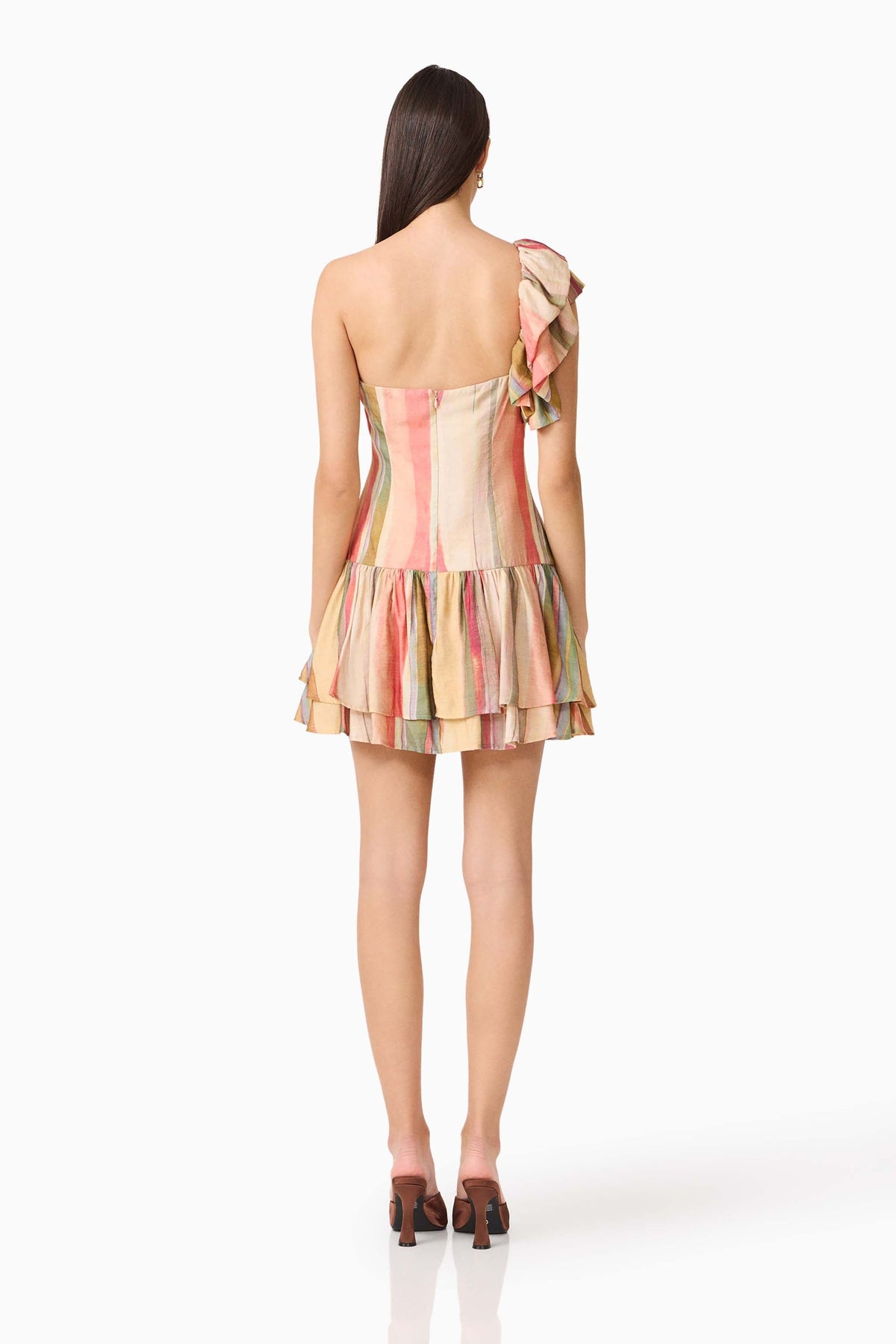CURAAE Zala Ruffle Mini Dress in Striped Multi