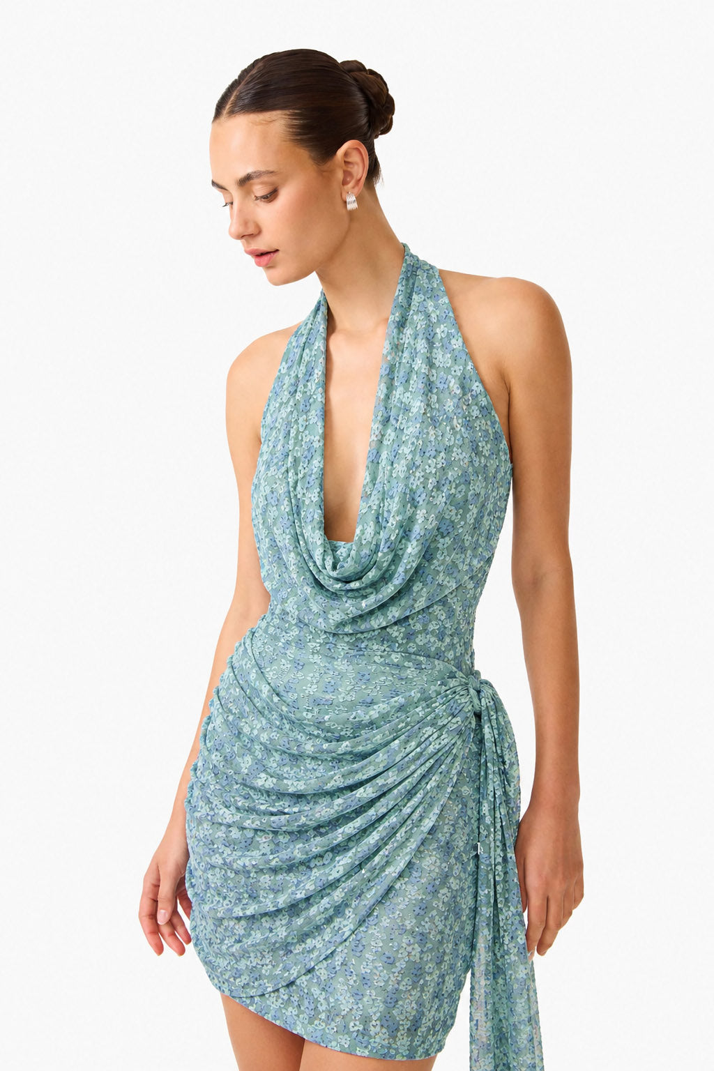 CURAAE Orel Cowl Neck Mini Dress in Blue