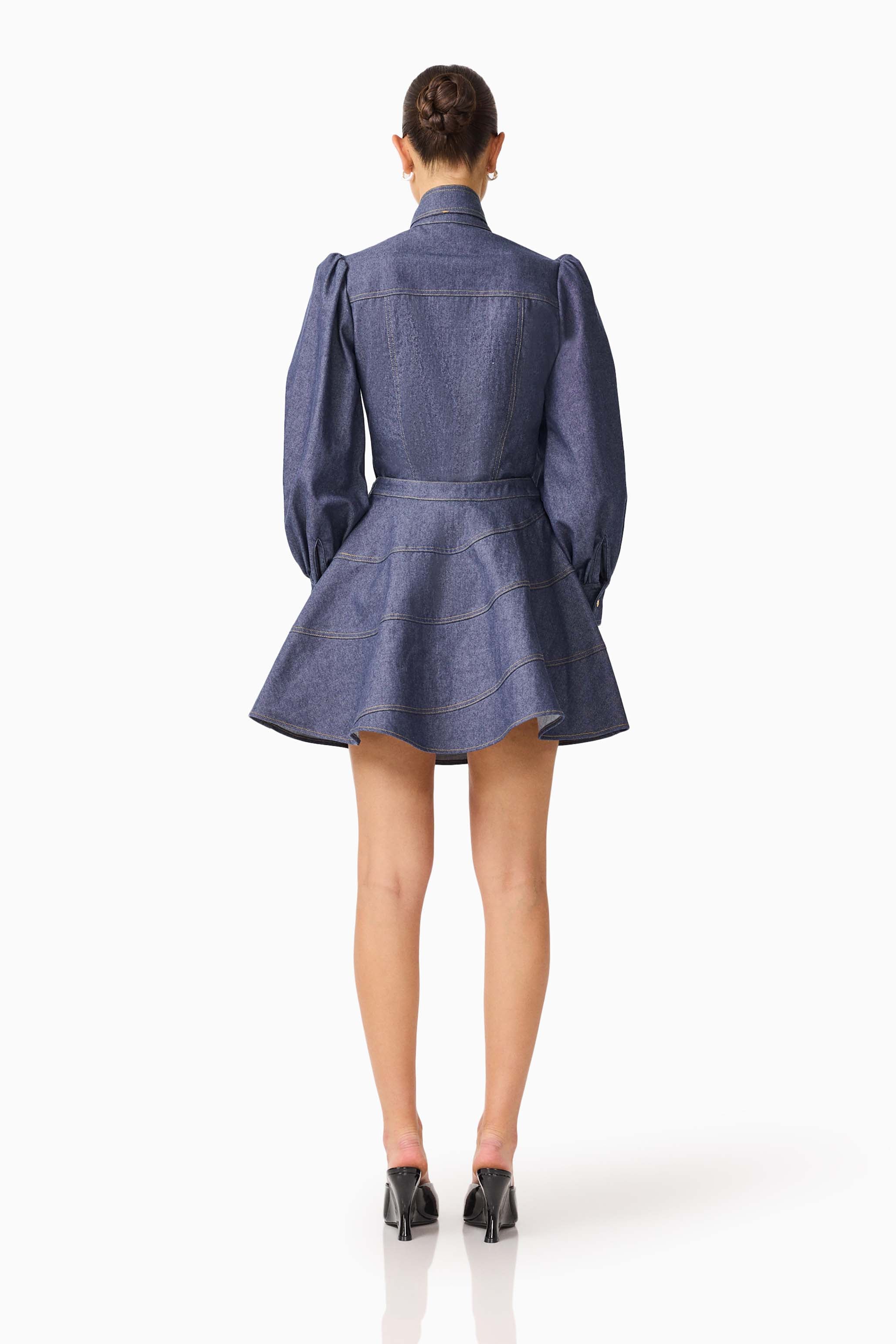 CURAAE Vana Denim Blouse & Skirt Set in Blue